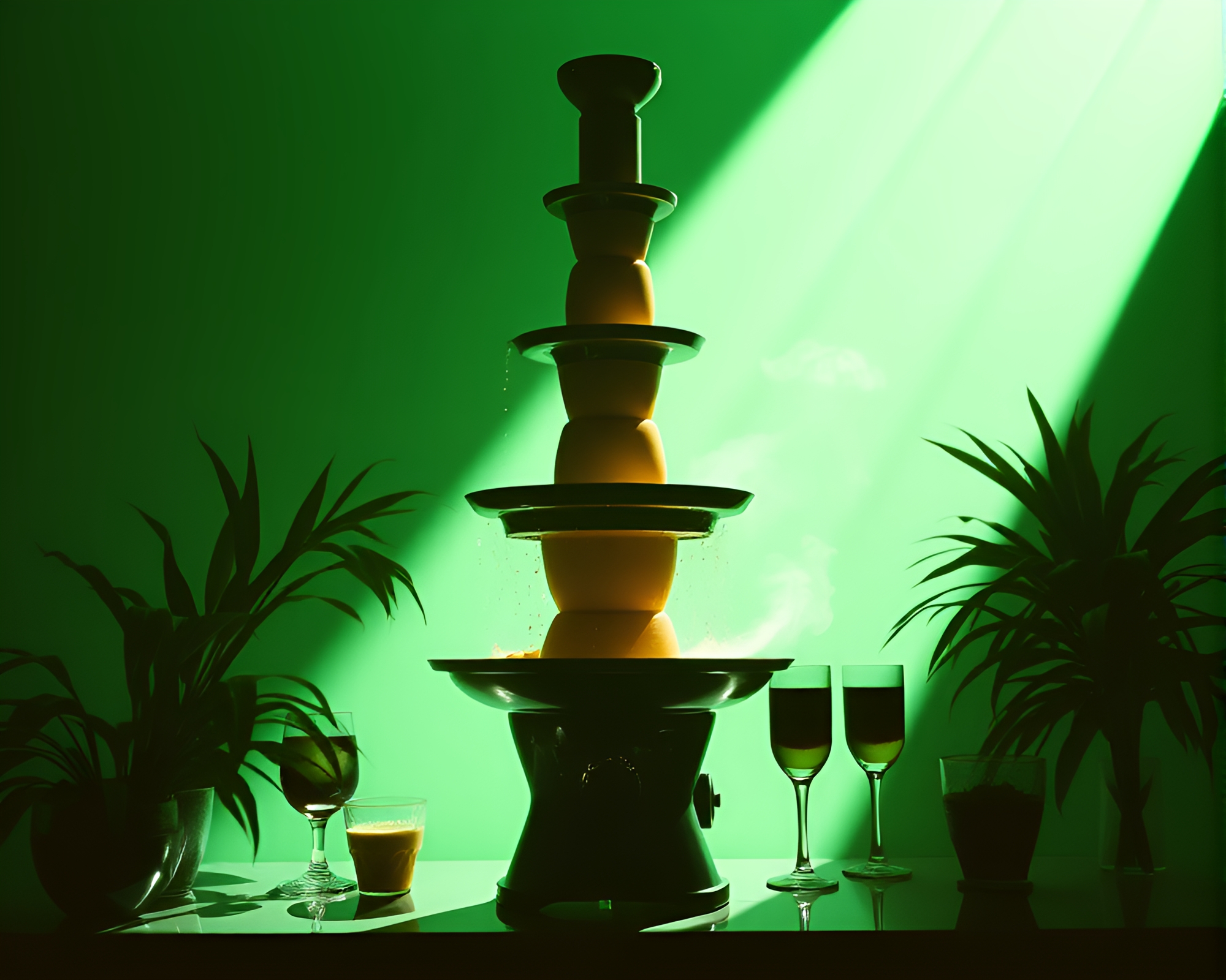 Chocolate Fountain Shadows in Mint Green X-Ray Style – free AI stock image