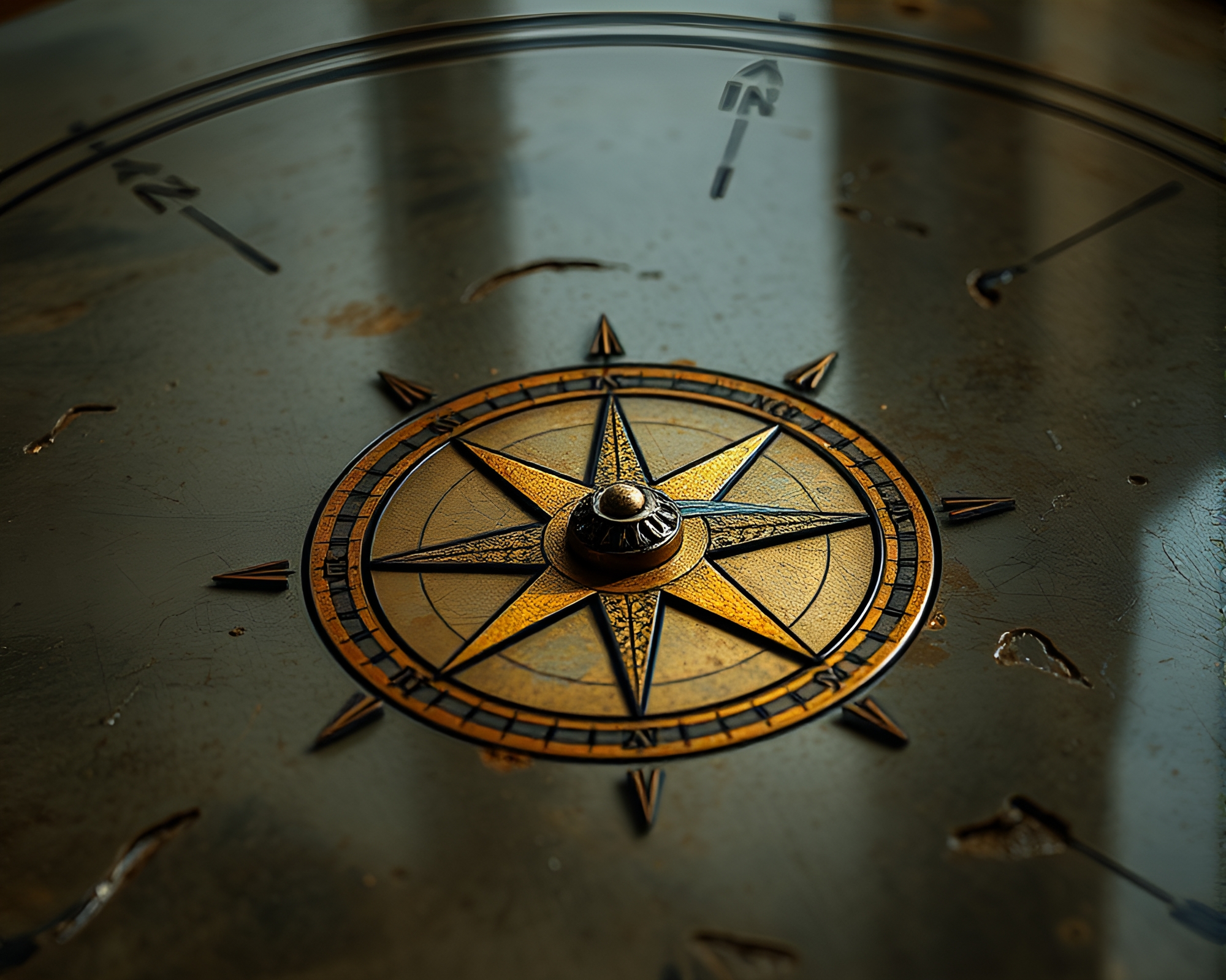 Antique compass reflection in oil-rich toon shading – free AI stock image