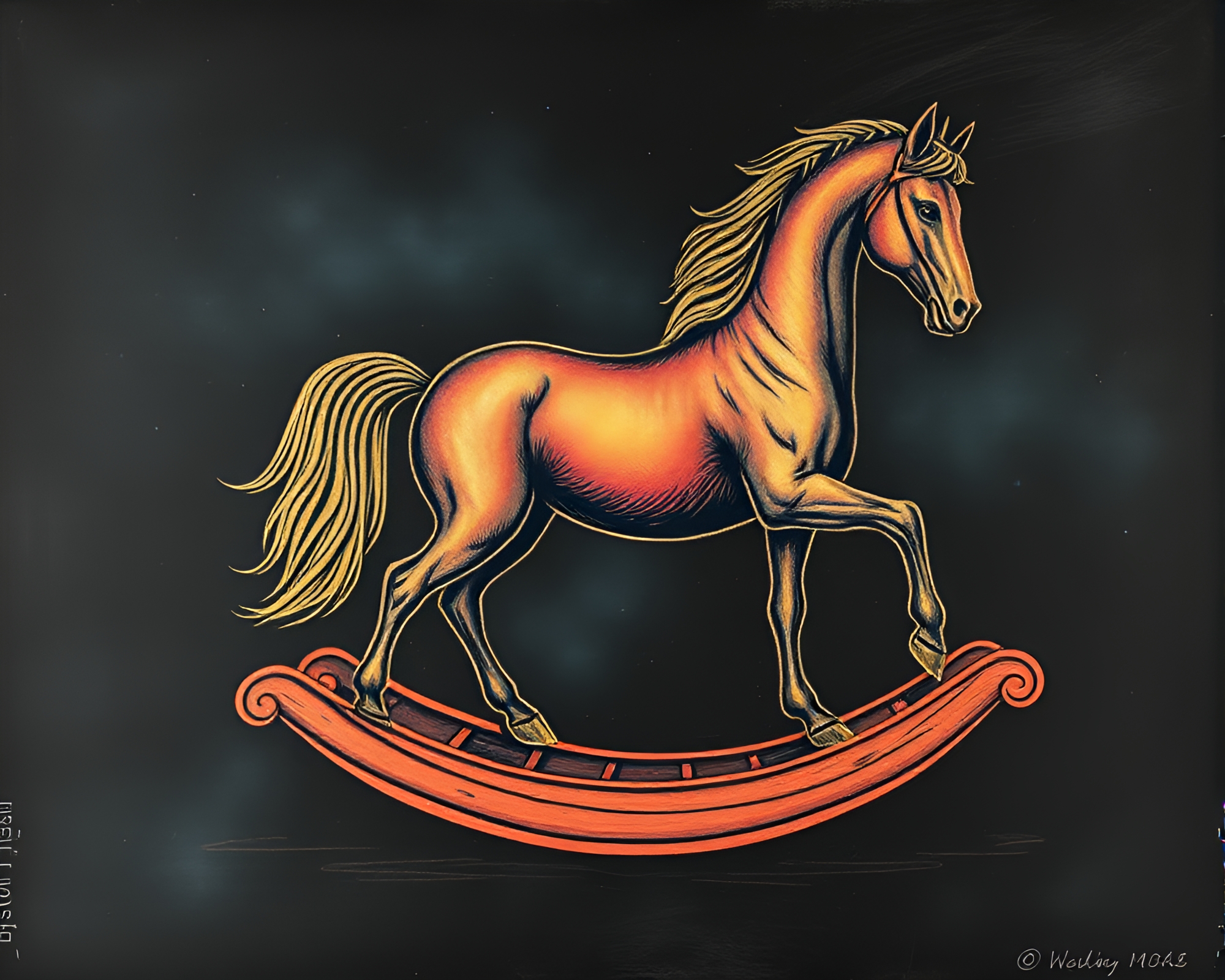 Wooden Rocking Horse with Aurora Hues Chalkboard Drawing – free AI stock image