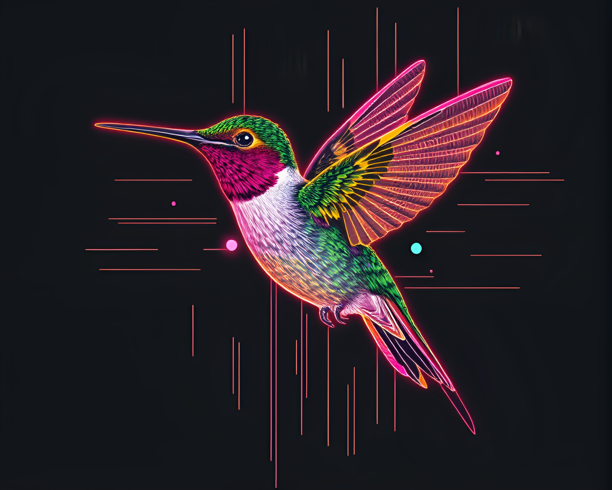Digital Glitch Hummingbird in Pastel Neon Hues – free AI stock image