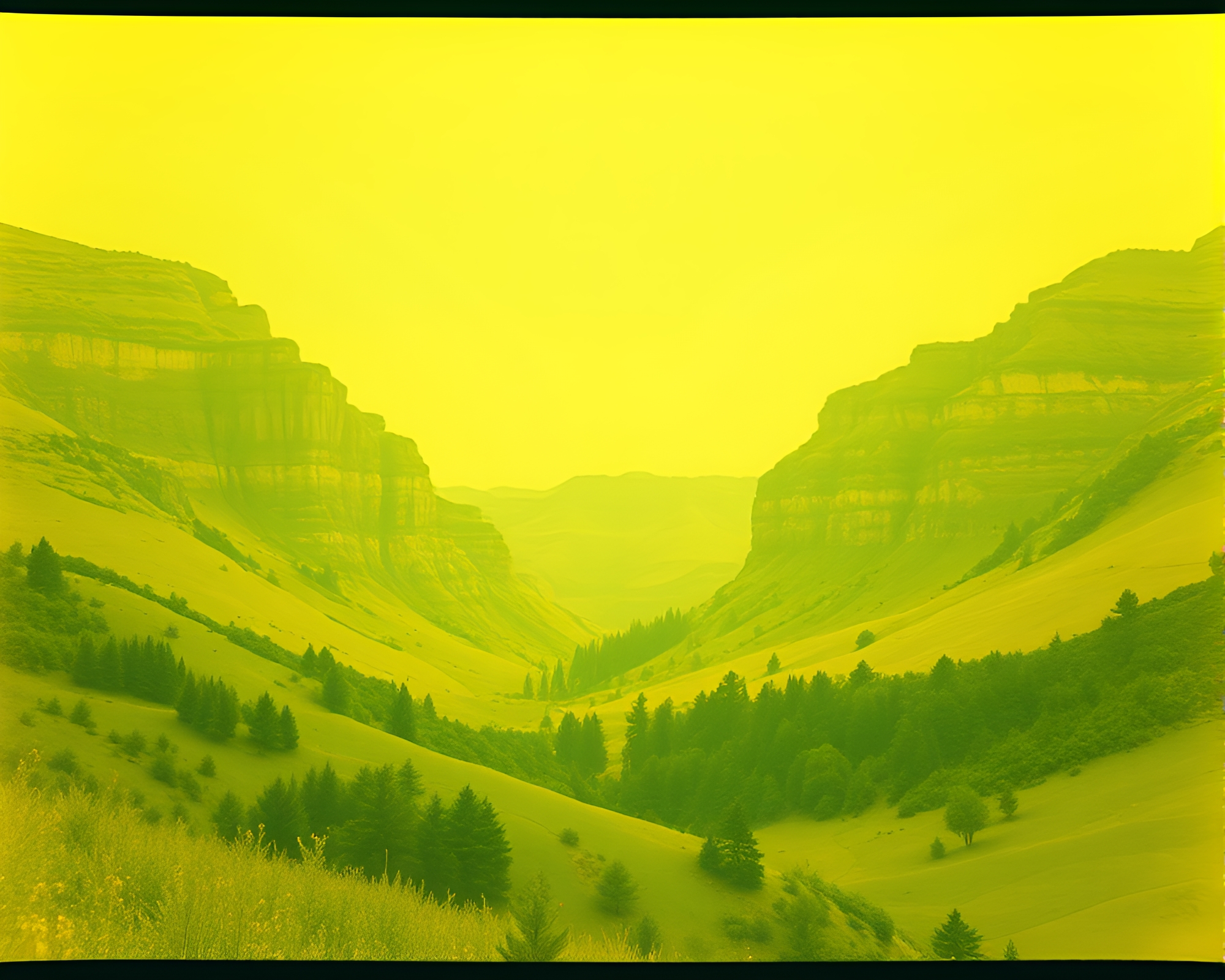 Maximalist Valley of Lemon Yellow Zing Film Sprocket Holes – free AI stock image