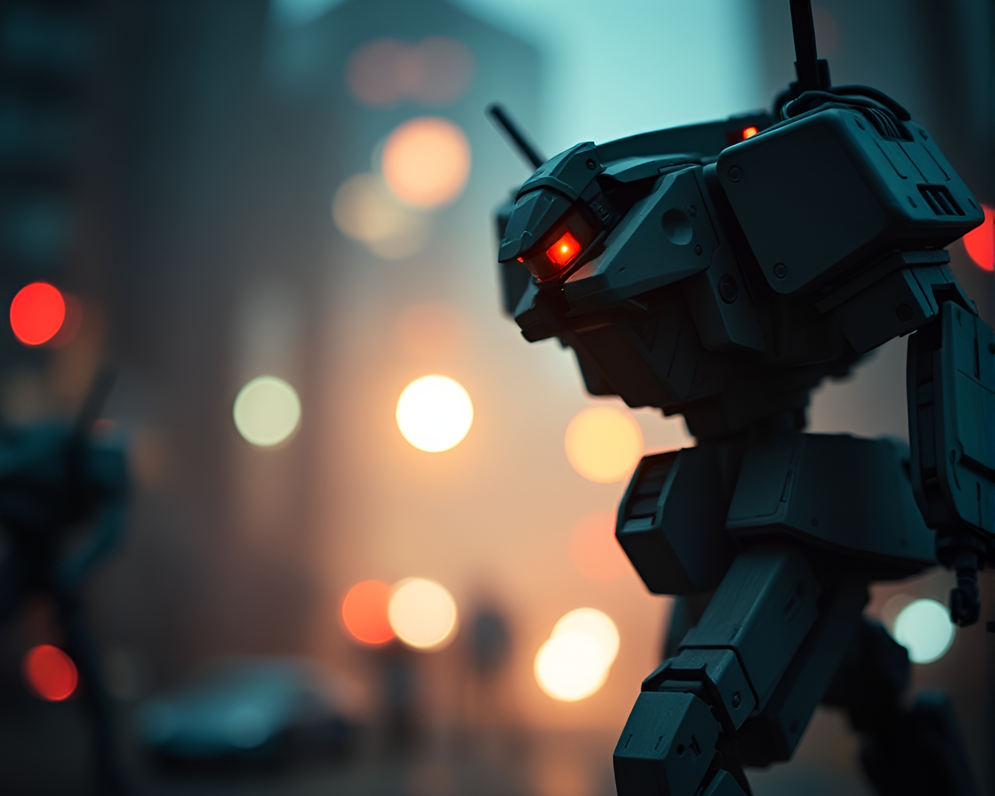 Desaturated Mech Battle in Miniature Scale – free AI stock image