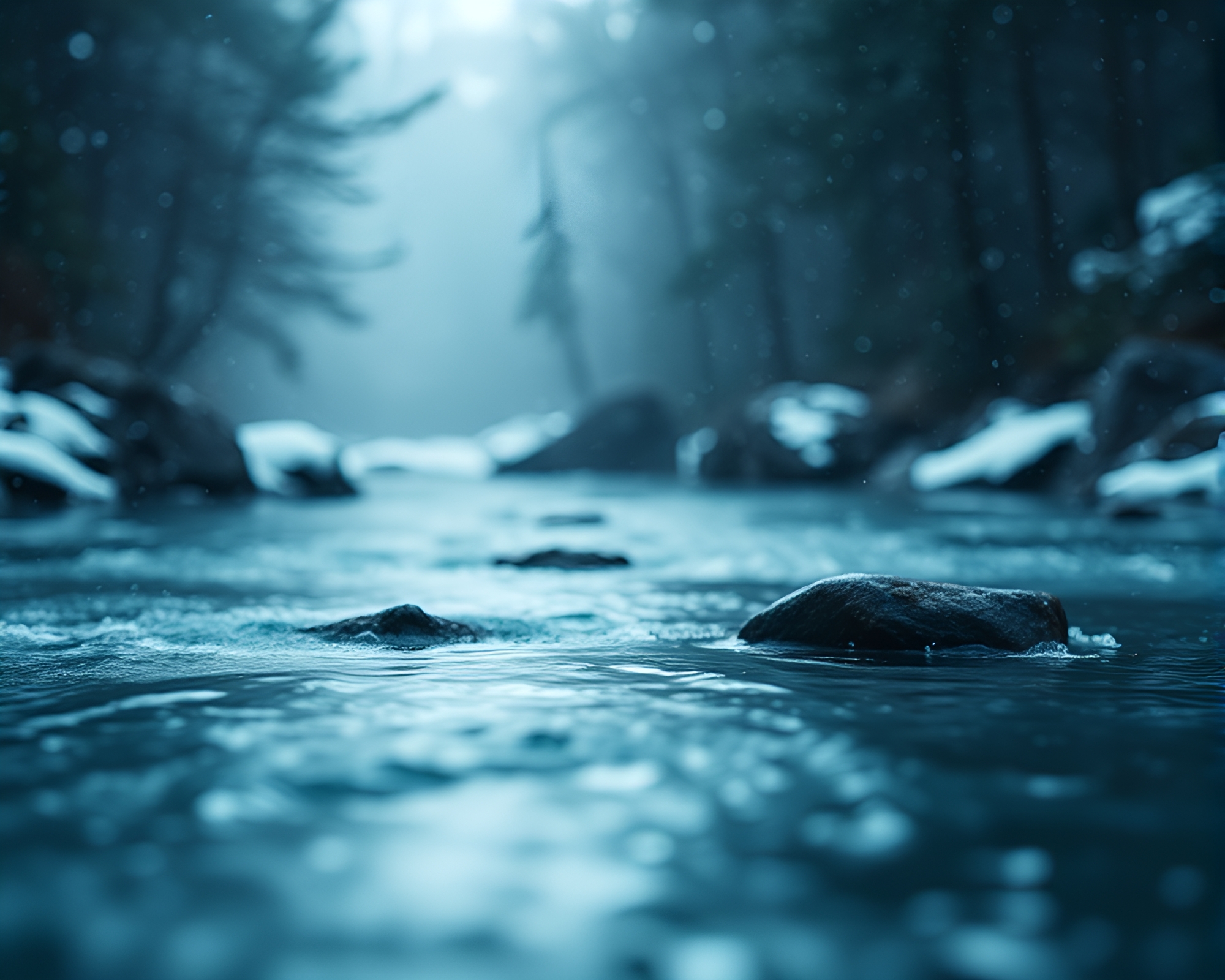 Savage River Frozen in Arctic Blue Particle Simulation – free AI stock image