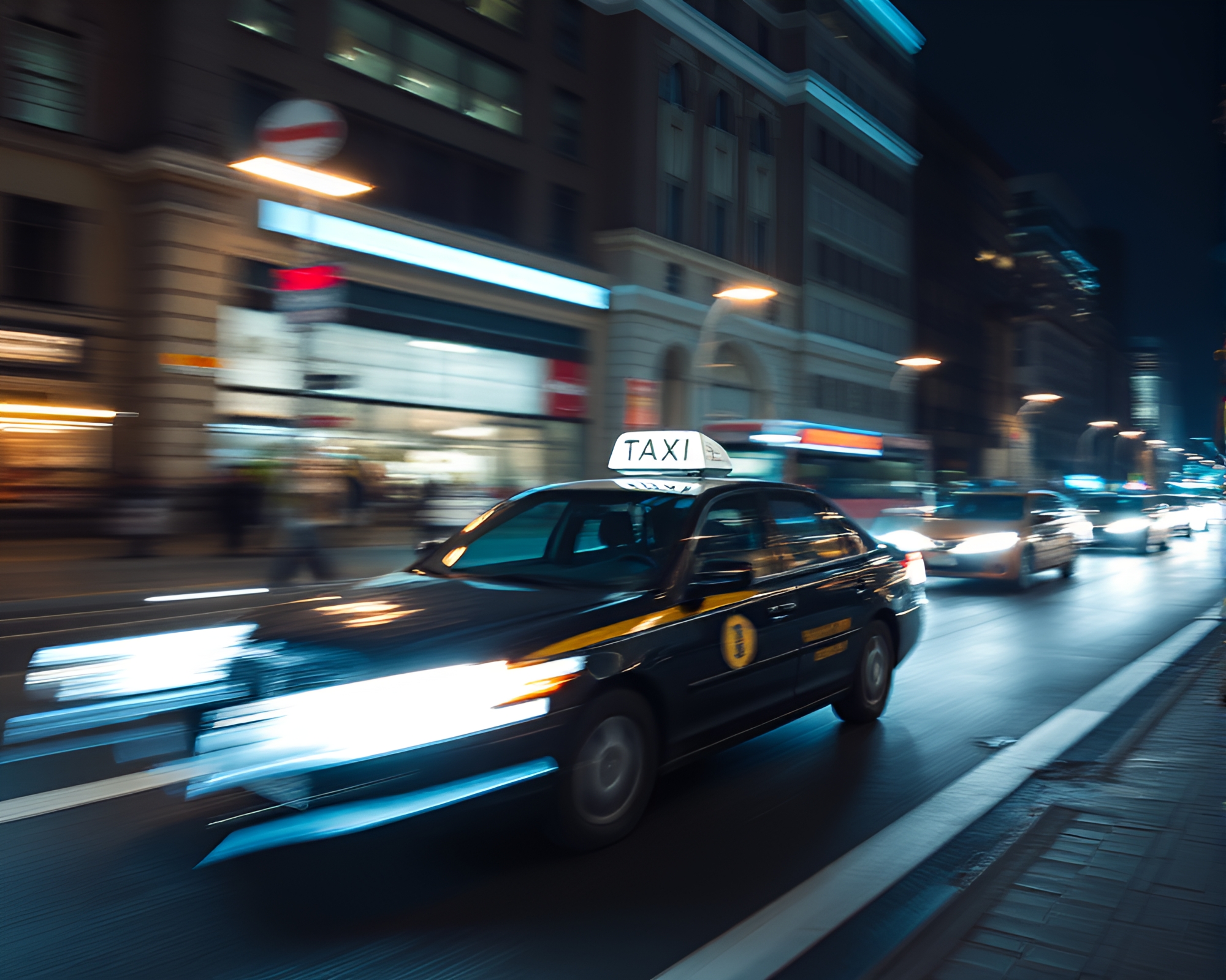 Basilisk Taxi Striking Ice-Blue City Blur – free AI stock image