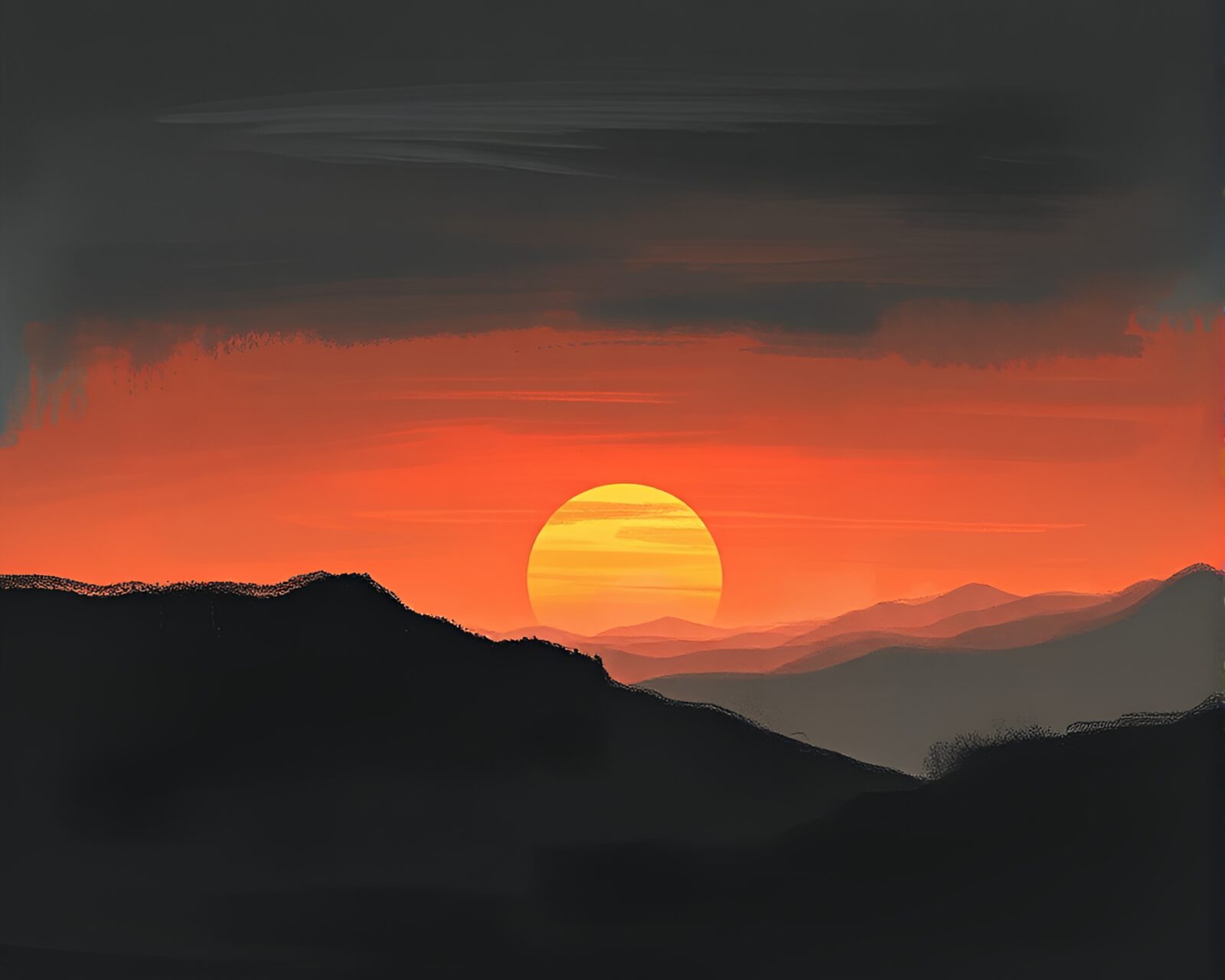 Muted earth tones chalkboard drawing of a vaporwave sunset