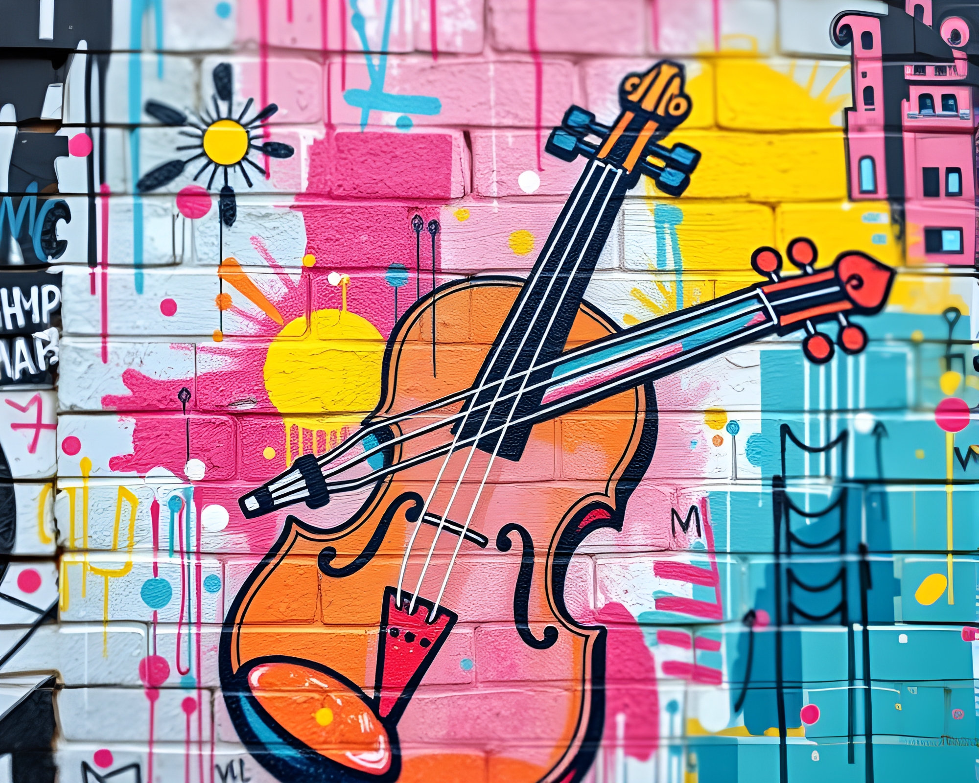 Melodic Mural: Pastel Violin Miniature – free AI stock image