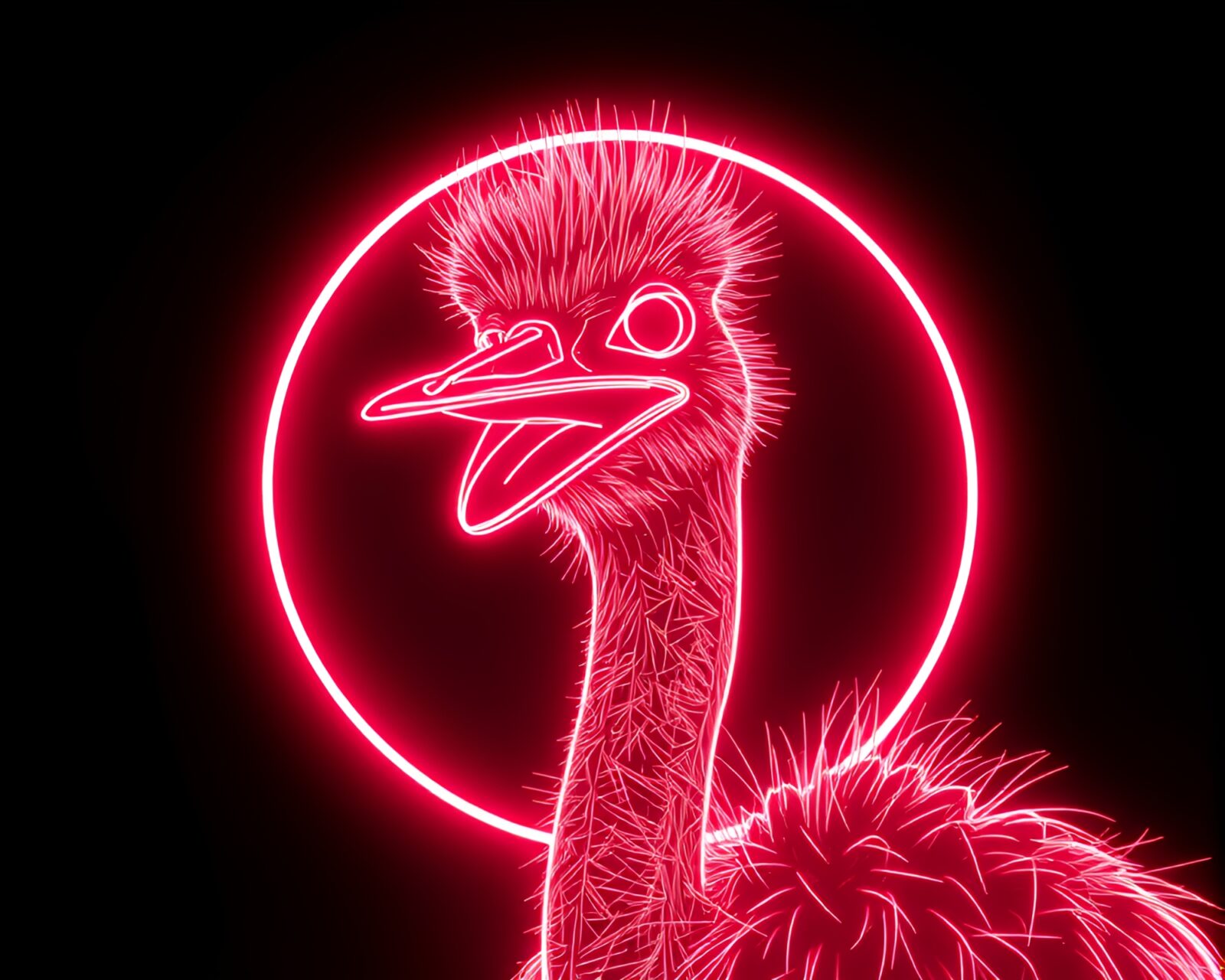 Abstract wireframe ostrich glowing in surreal rose gold neon
