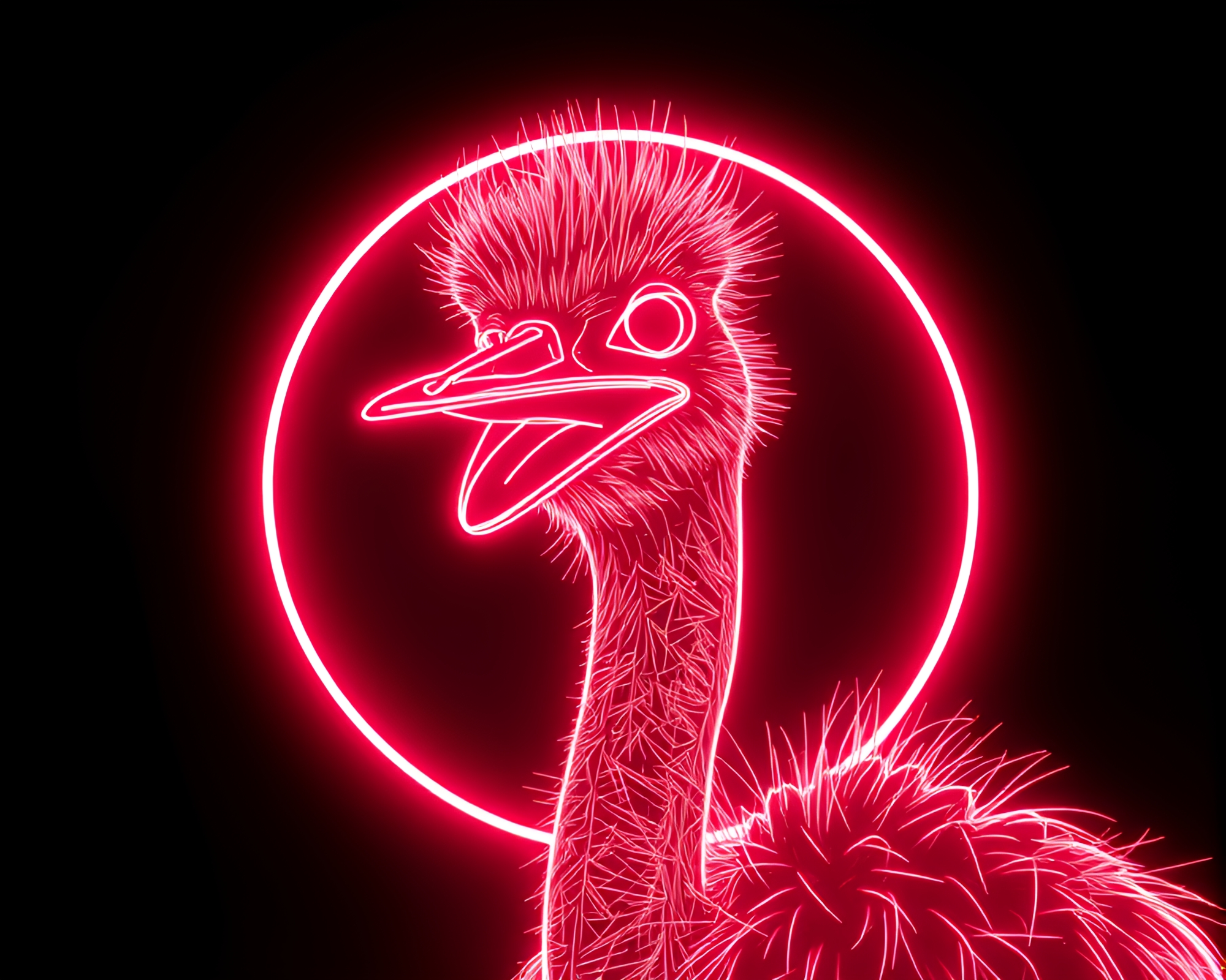 Neon Wireframe Ostrich in Rose Gold Light – free AI stock image