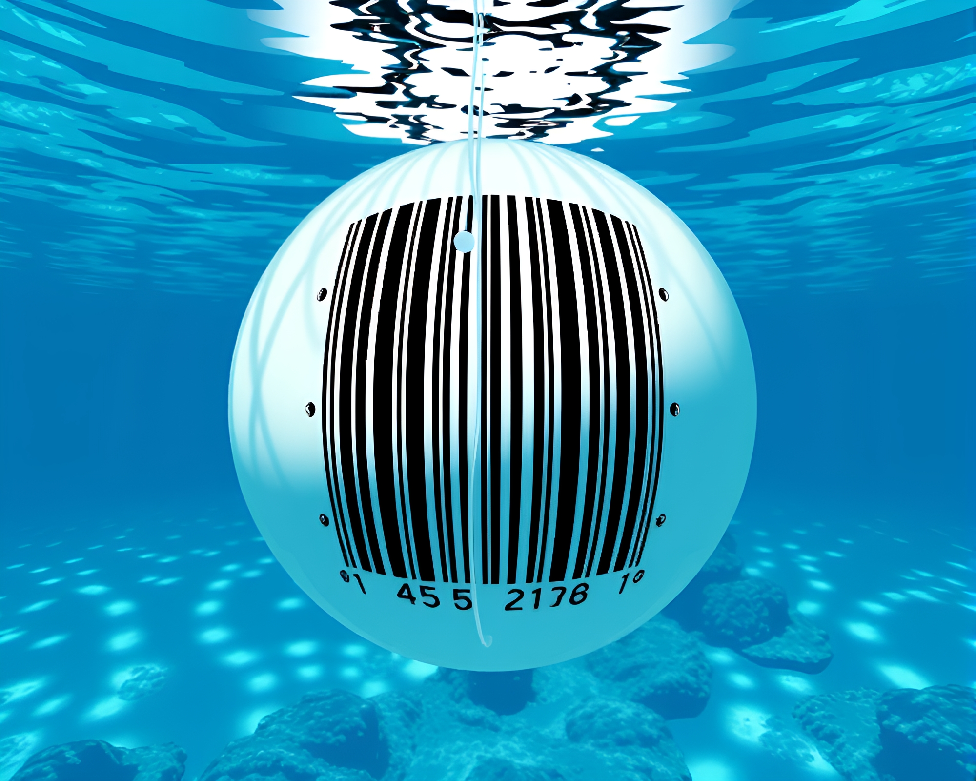 16-bit Underwater Dome with Barcode Stripe Composition – free AI stock image