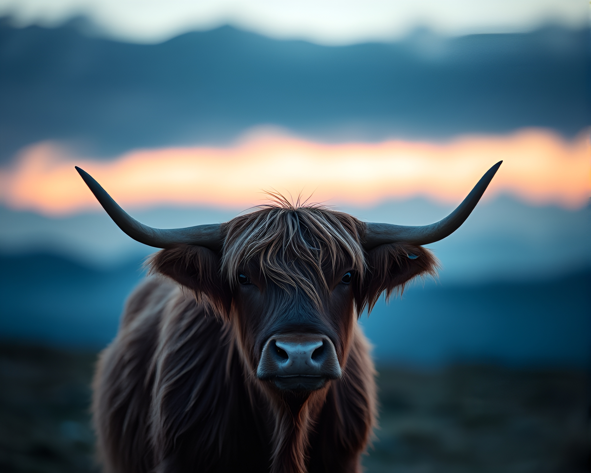 Twilight Highland Surrealism: Soft Focus Cow – free AI stock image