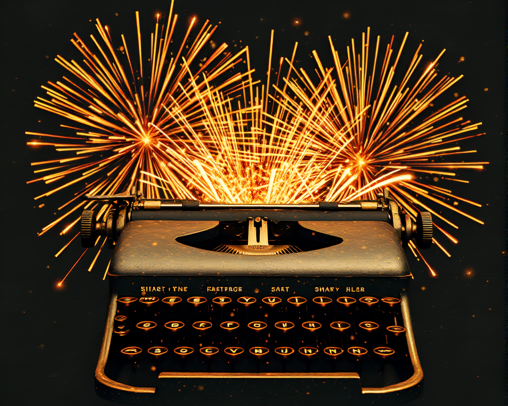 Antique typewriter amidst mesmerizing fireworks mosaic – free AI stock image