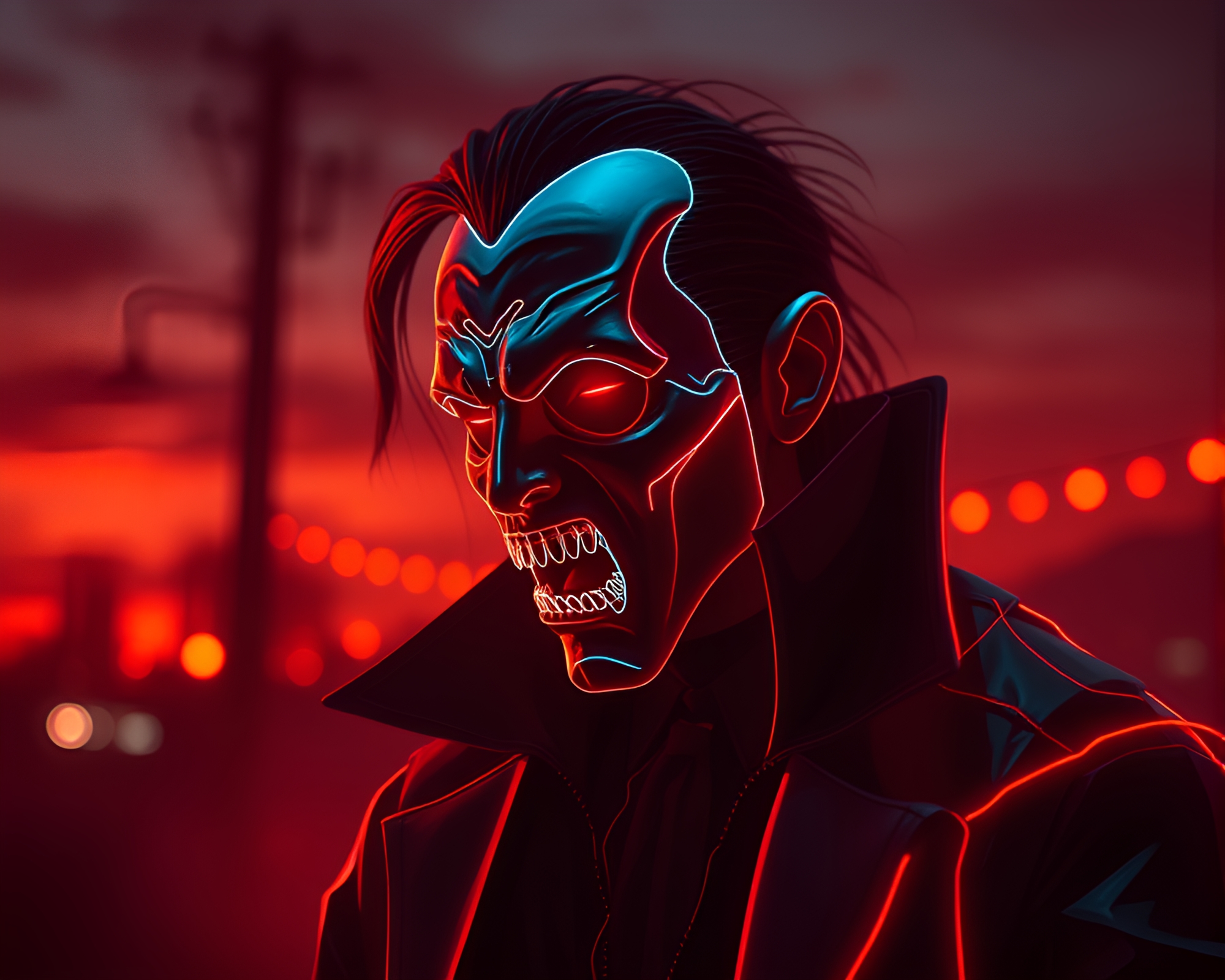Vampiric Neon Wireframe in Warm Rim Lighting – free AI stock image