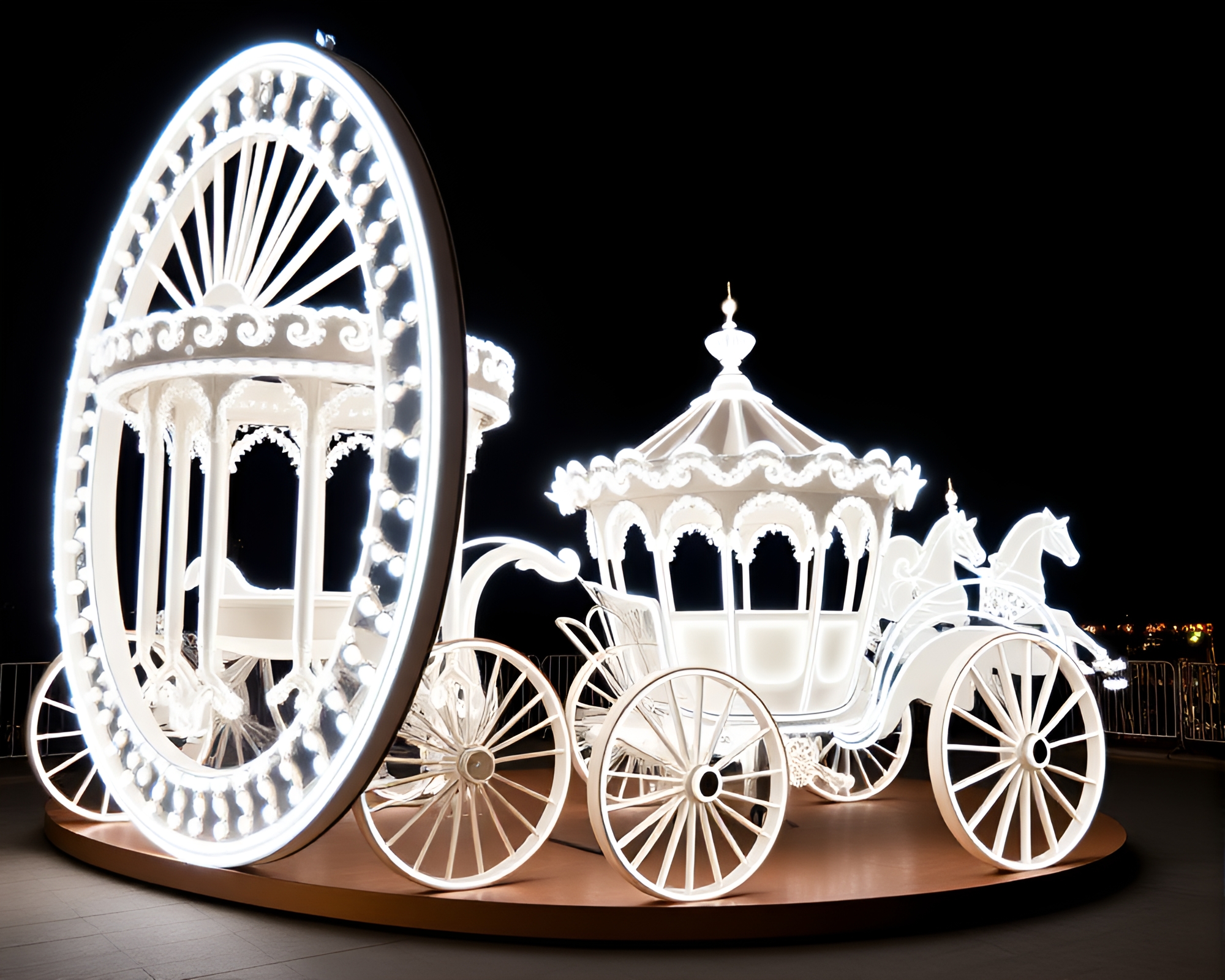Neon Chariot in Circular Ivory Frame – free AI stock image