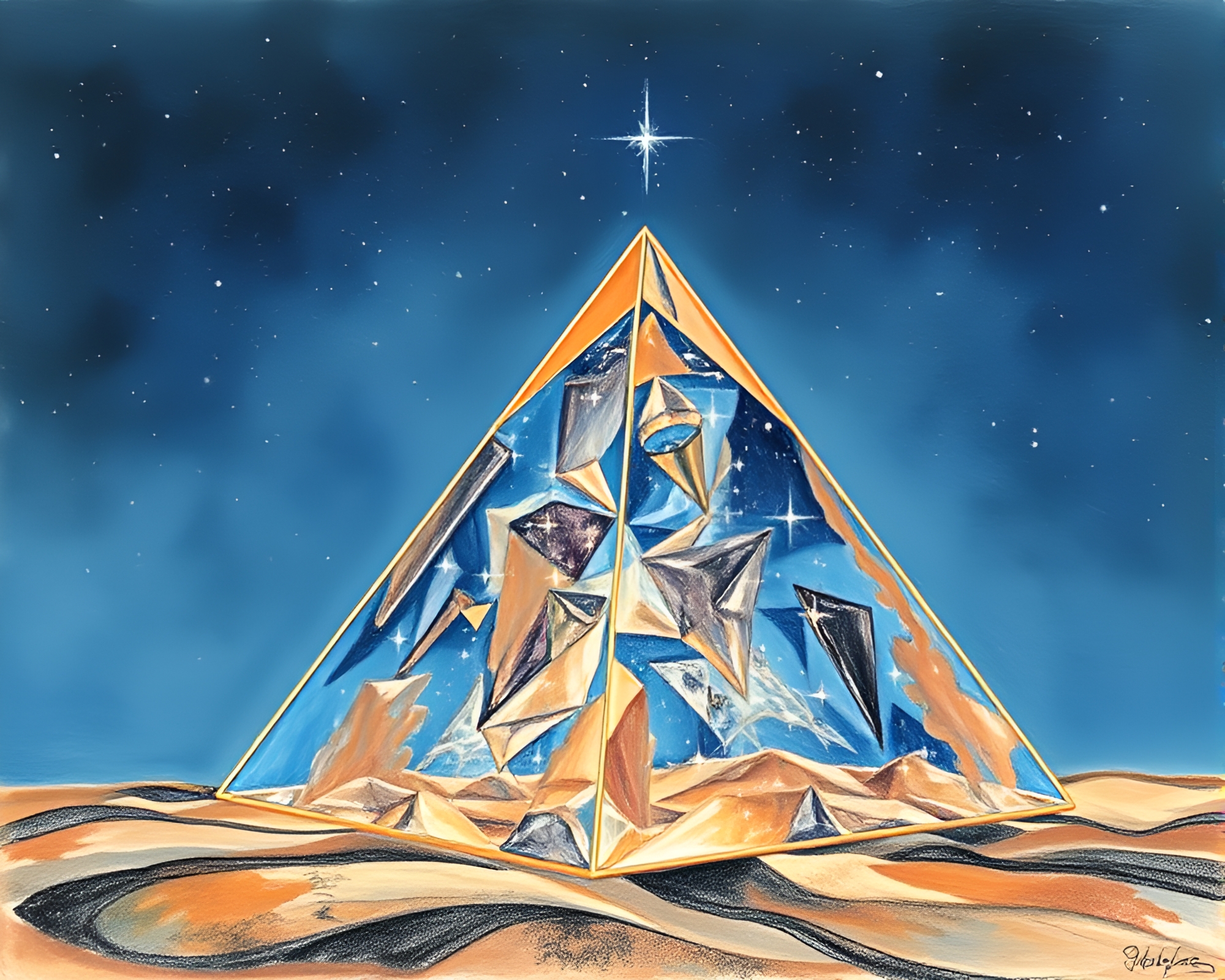 Glass Pyramid under Copper Star Trails – free AI stock image