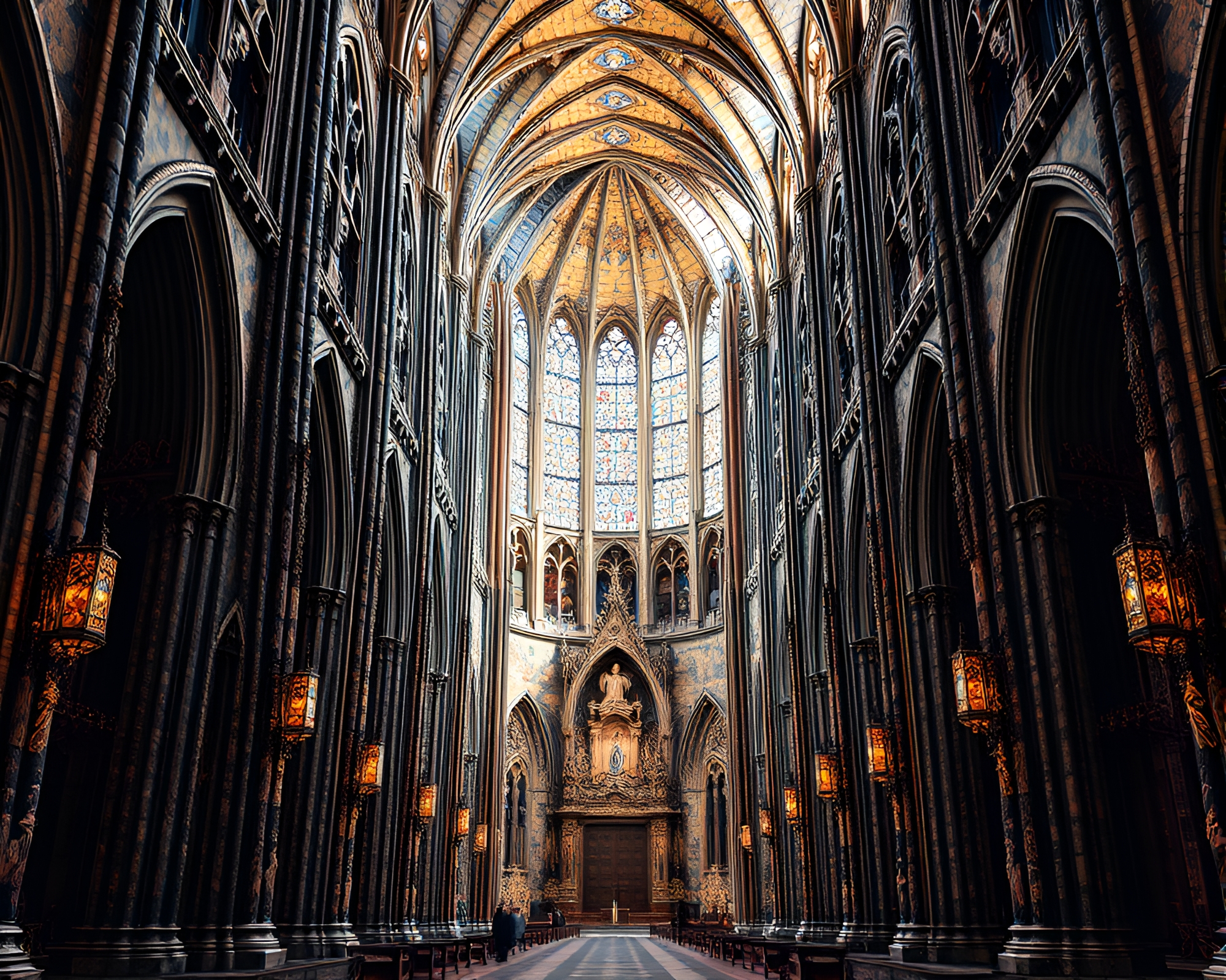 Gothic Cathedral Mosaic Tiling with Maximalist Design – free AI stock image