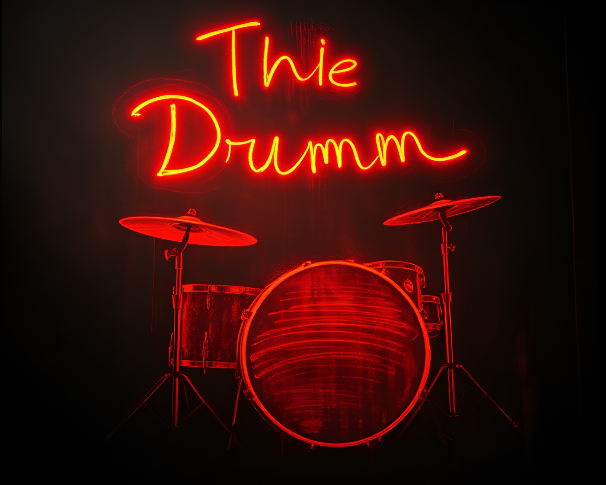 Neon Drum Beat: Chalk Scrawls in Burnt Orange Glow – free AI stock image