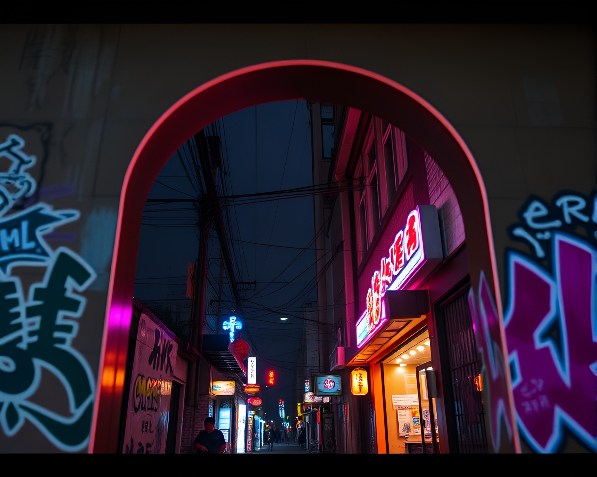Neon Ramen Bowl in Architectural Glow – free AI stock image