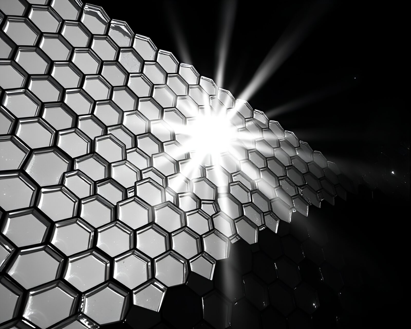 Duotone image of Murano glass in hexagonal pattern with sun rays