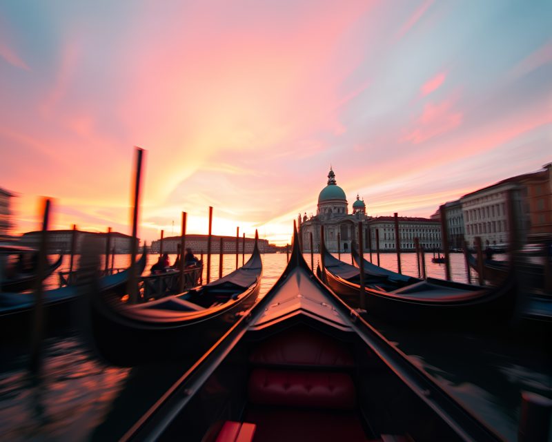 Lens Distortion Gondola at Sunrise – free AI stock image