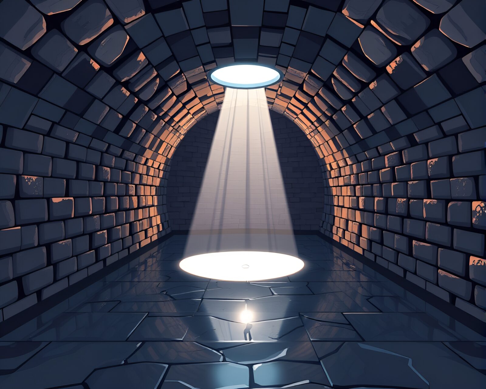 Flat design image of sunbeam rays in chrome underground bunker
