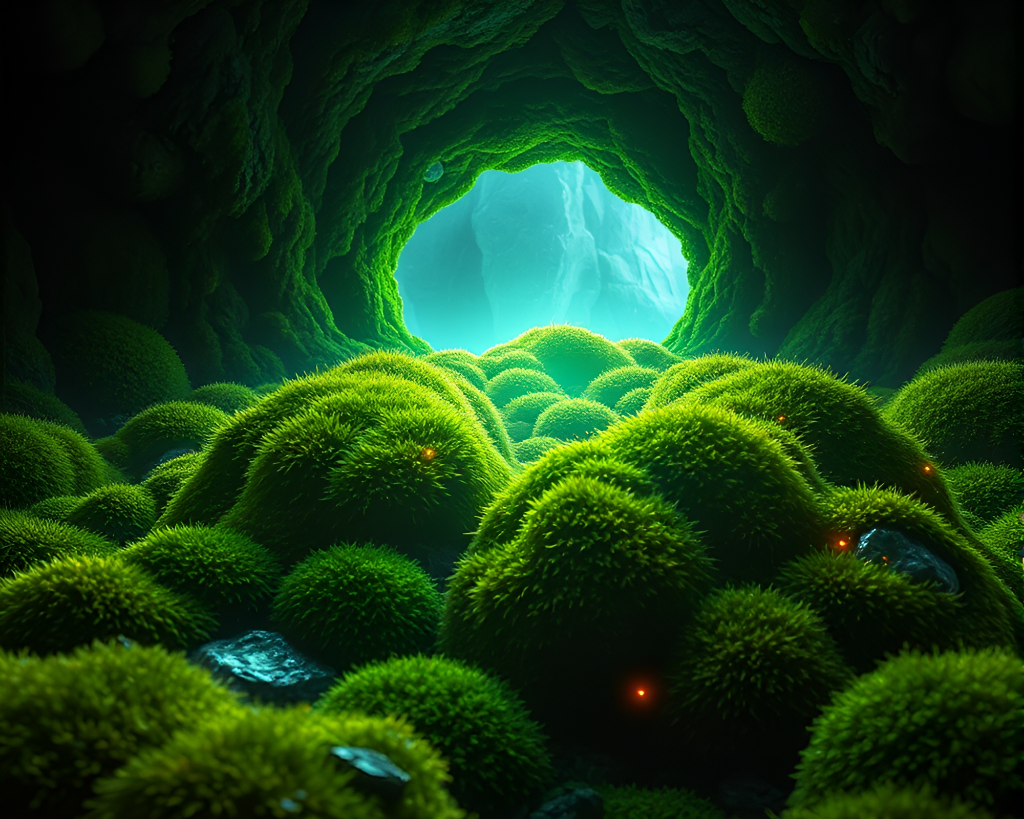 Ethereal Multiverse Portal with Moss Growth – free AI stock image