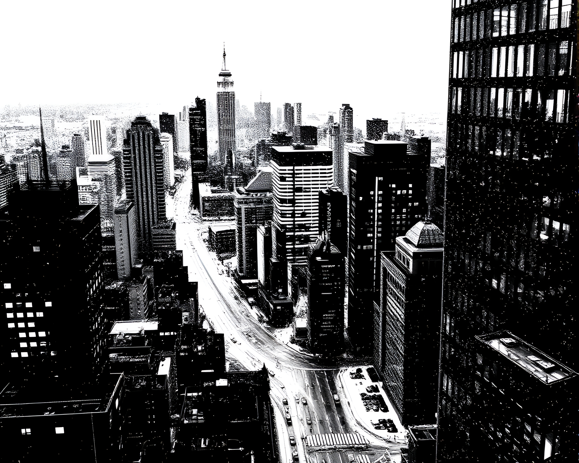 Virtual Noir Cityscape Halftone Grid Composition – free AI stock image
