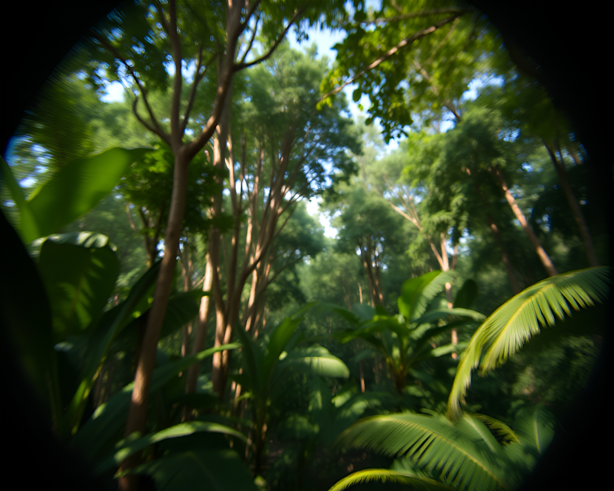 Time Dilation Jungle Canopy: Procedural Split Focus Art – free AI stock image