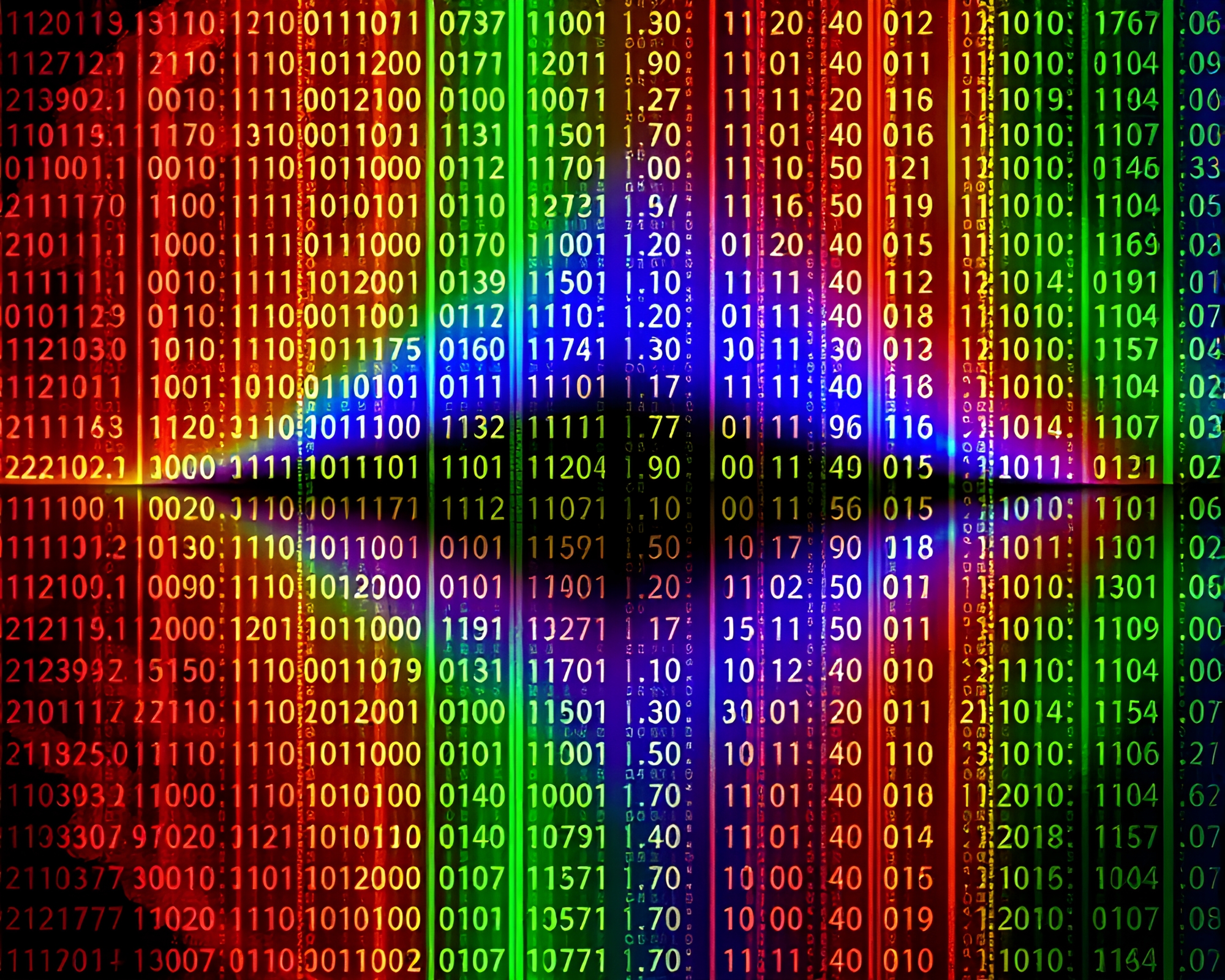 Binary Code Rainbow Refraction in Galactic Data Visualization – free AI stock image