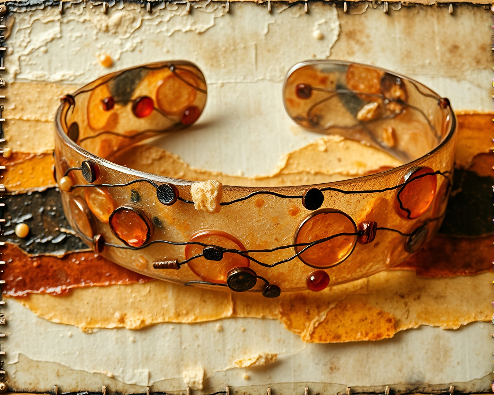 Encaustic Fantasy: Bracelet in Grain Overlay Composition – free AI stock image