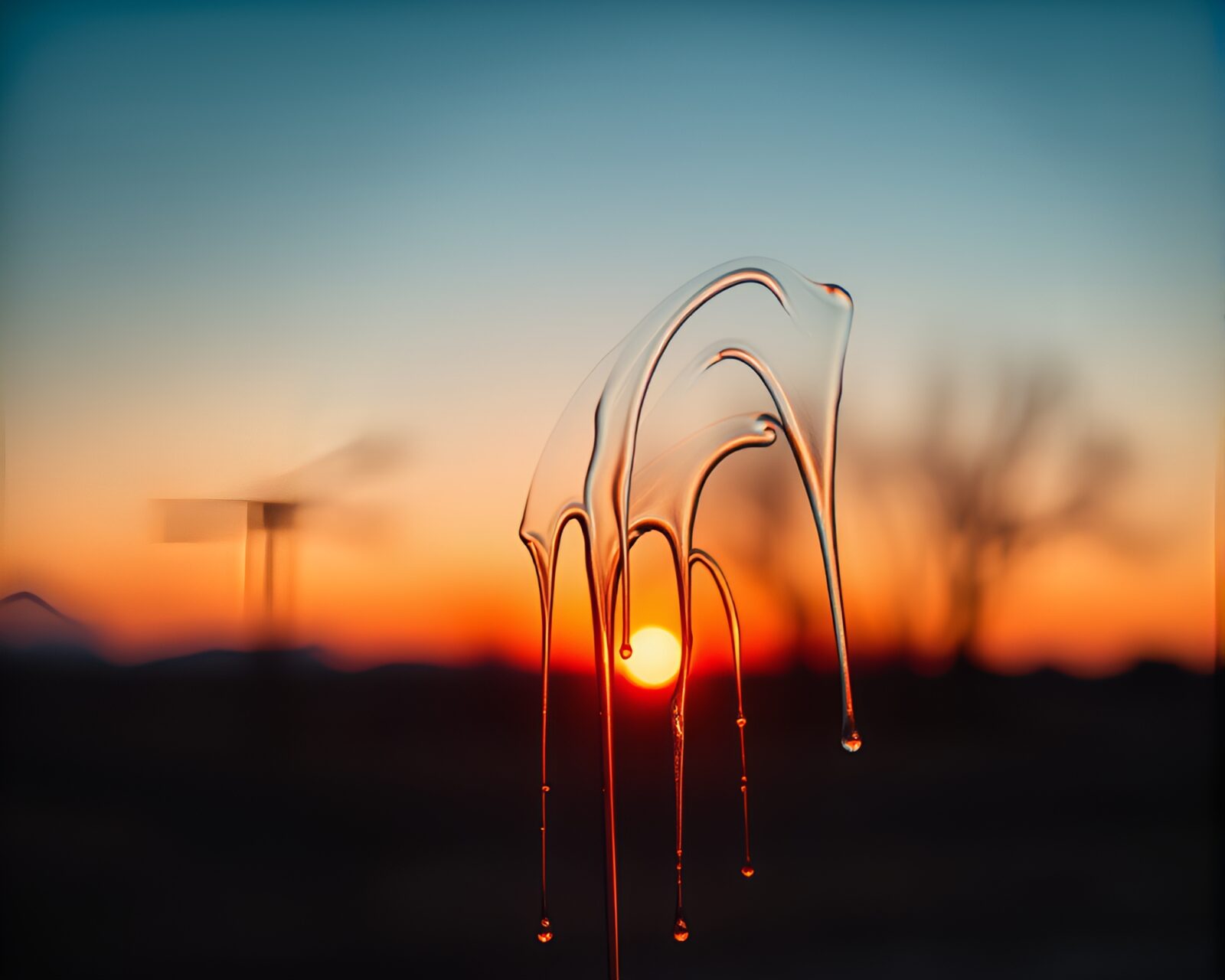 Double exposure of plasma rifle and paint drips at dusk