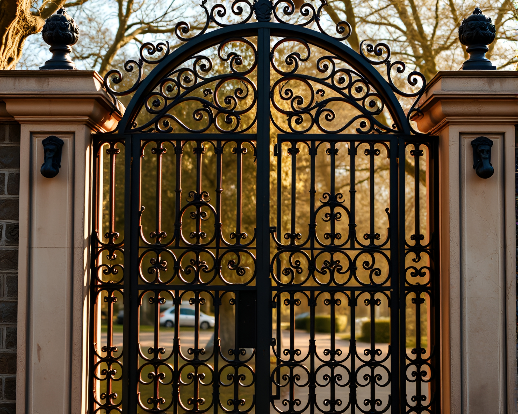 Gilded Wrought Iron Gate in Crosshatch Shading – free AI stock image