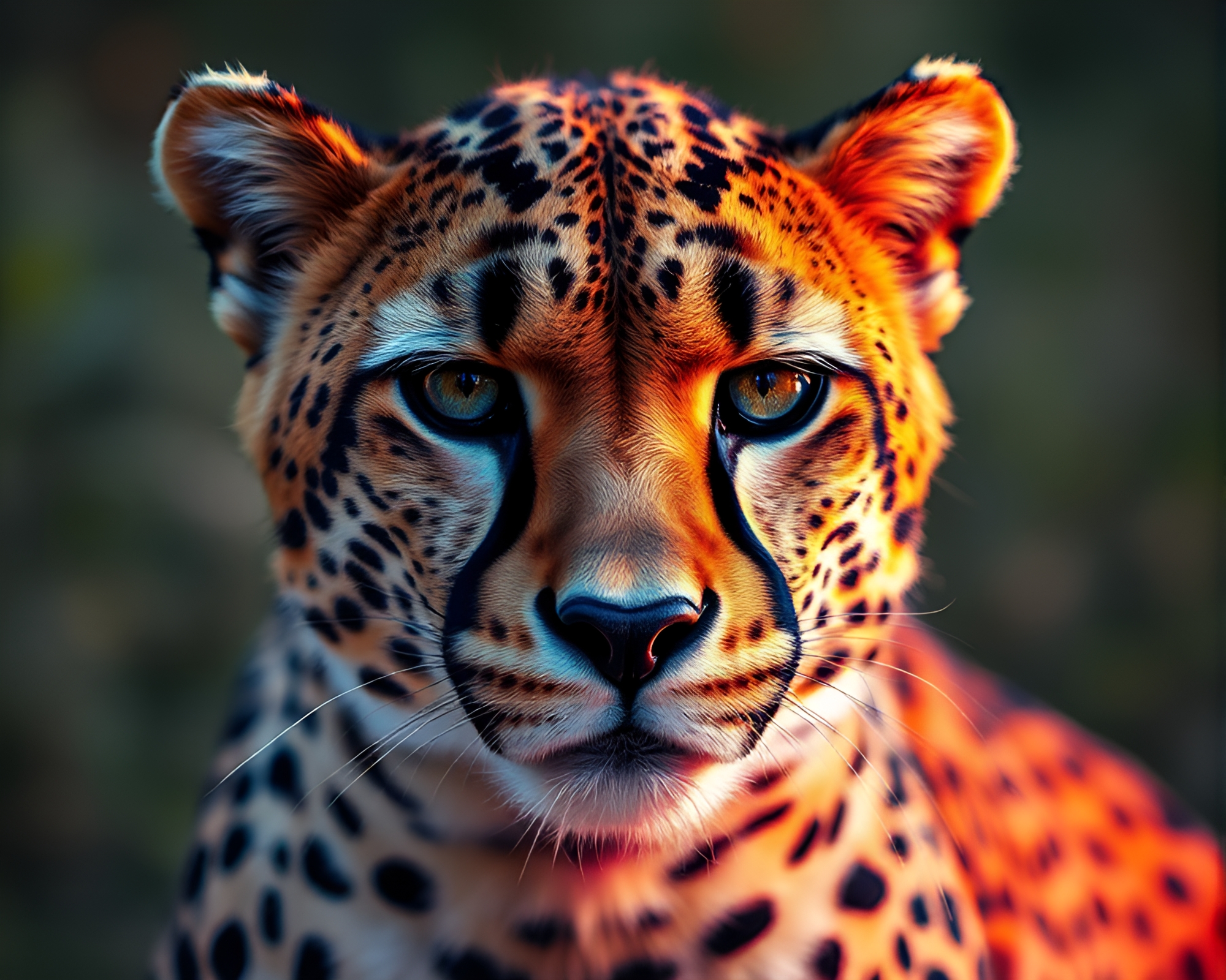 Mesmerizing Cheetah Portrait with Rainbow Spectrum Glow – free AI stock image