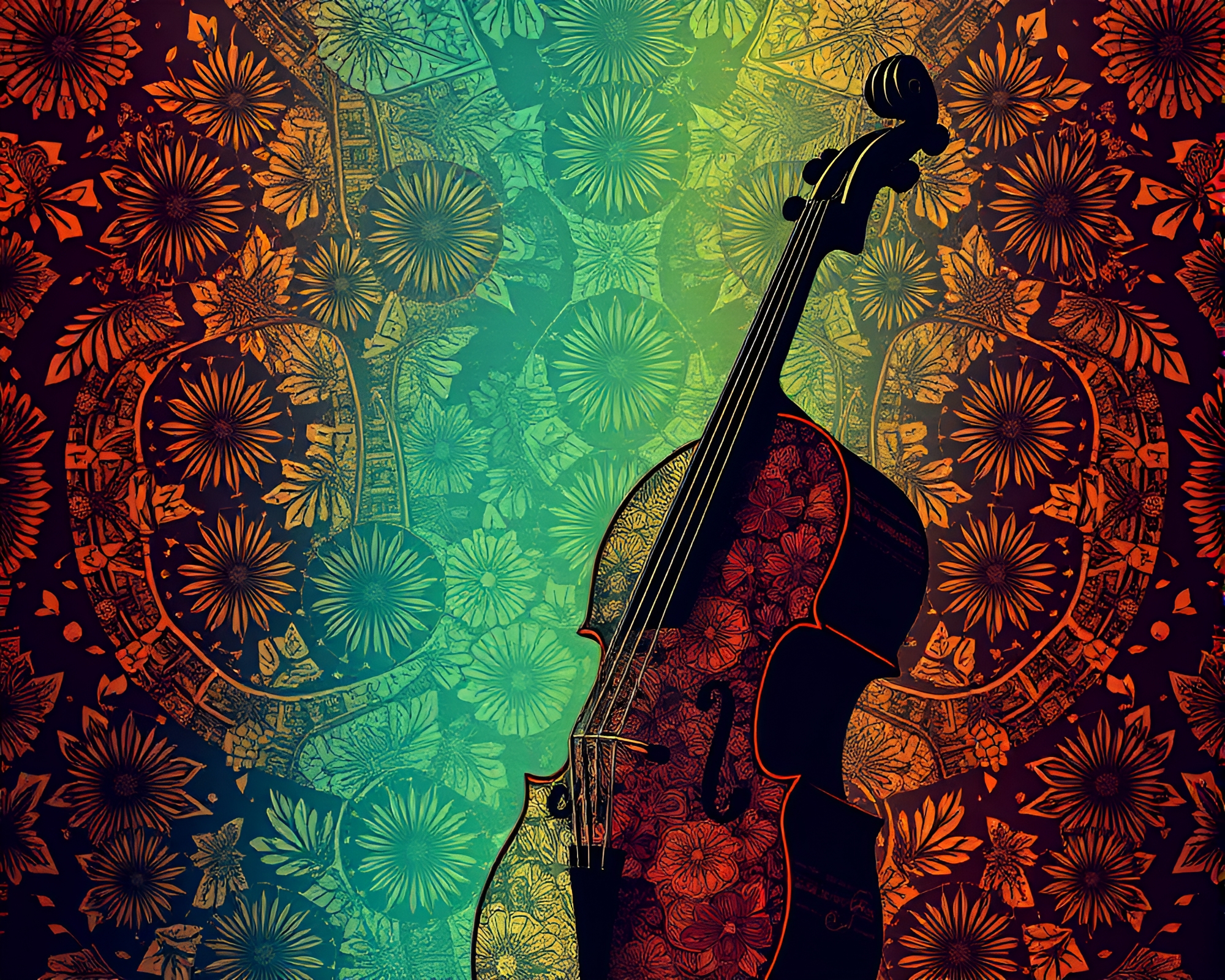 Enigmatic Cello Composition in Surreal Silhouette – free AI stock image