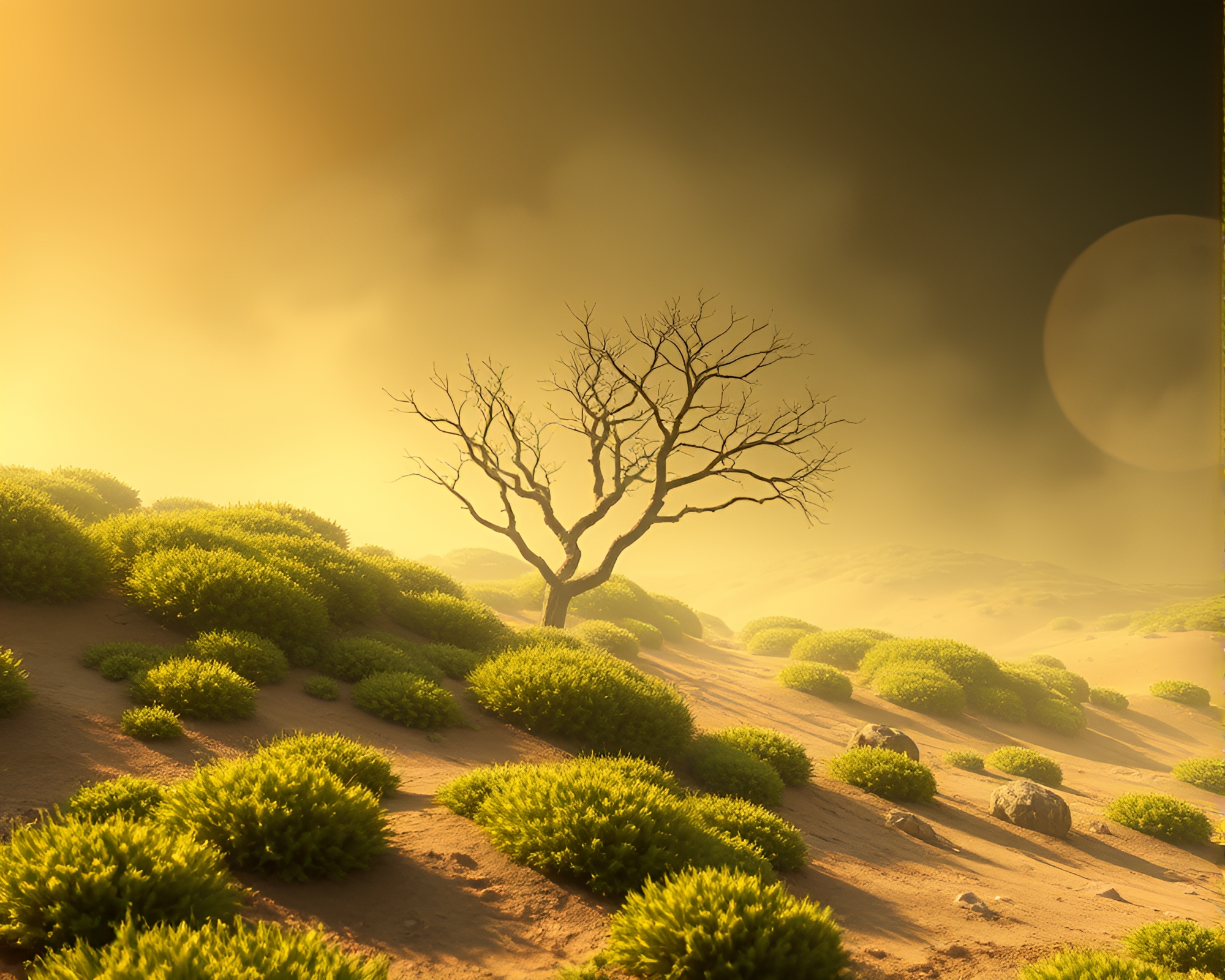 Enchanting Moss Mirage in Crosshatch Sorcery Glow – free AI stock image