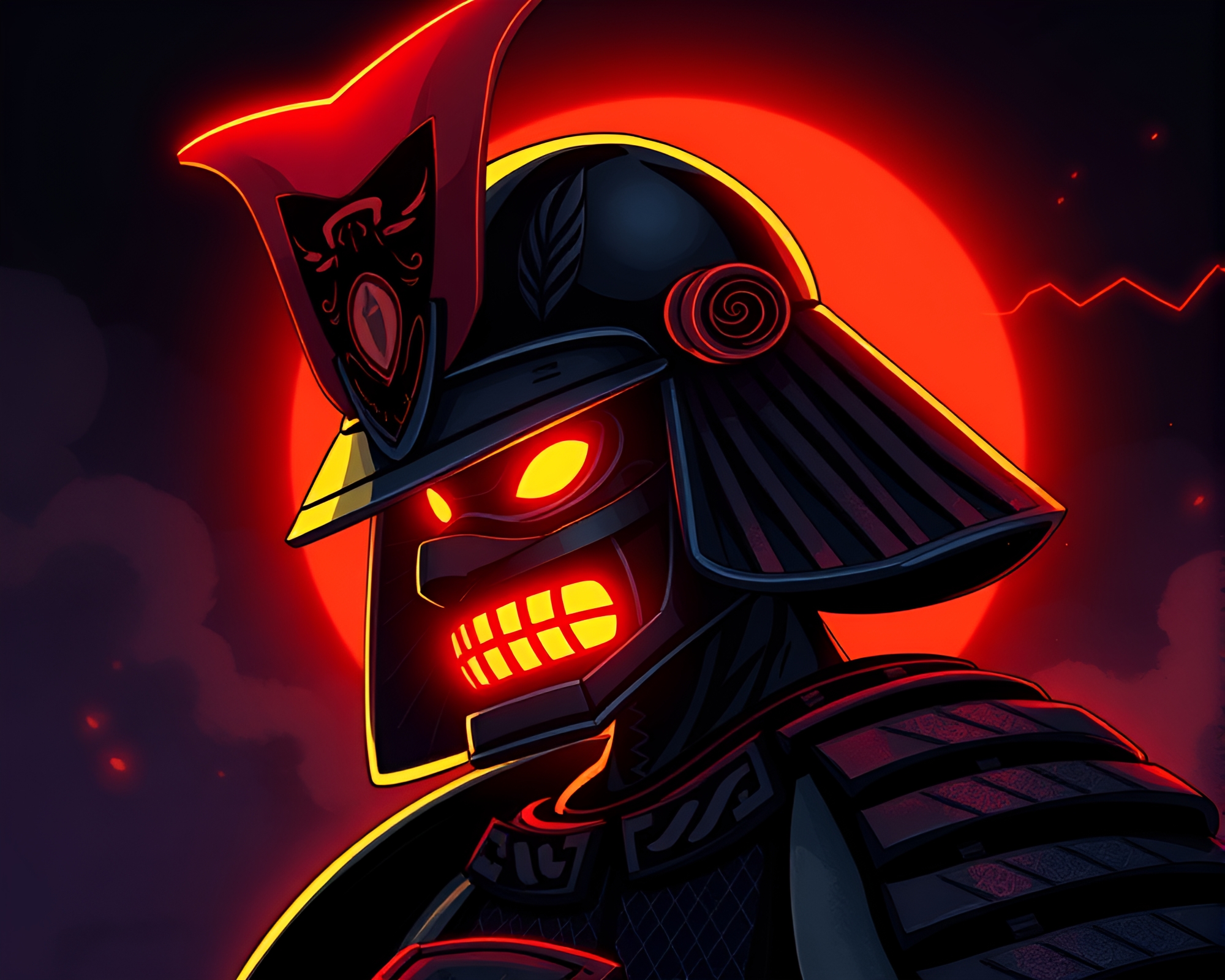 Samurai Helmet in Tilted Glow-In-The-Dark Children’s Illustration – free AI stock image