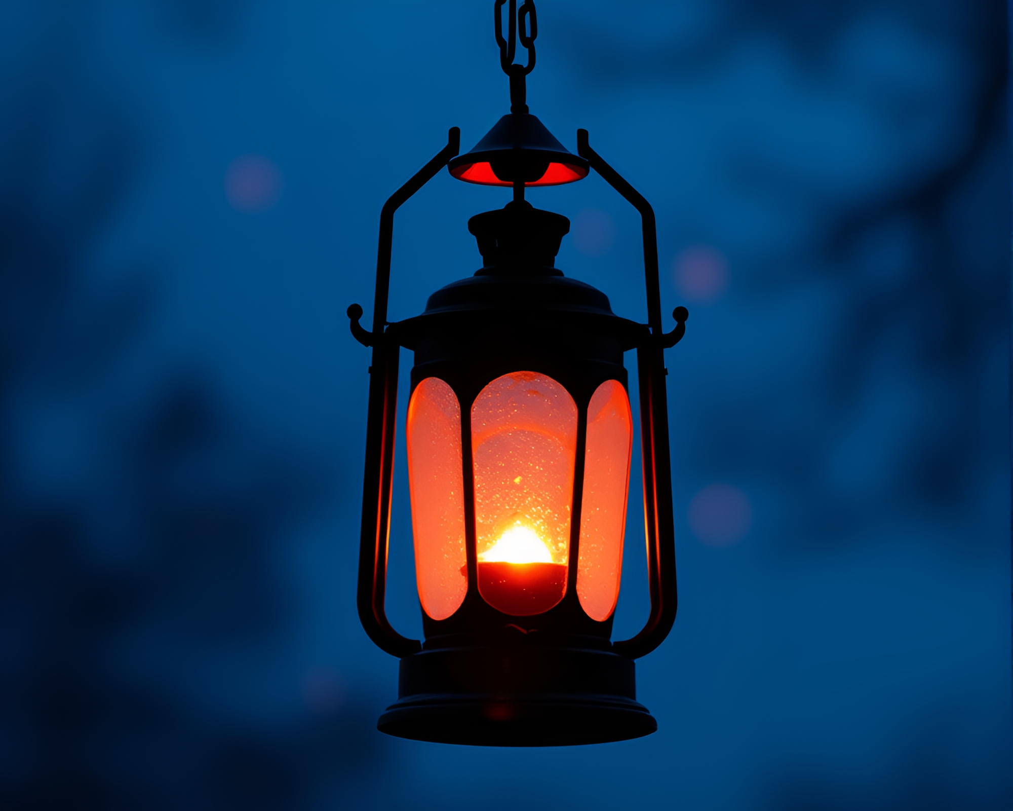 Sapphire Lantern Silhouette Collage Art – free AI stock image