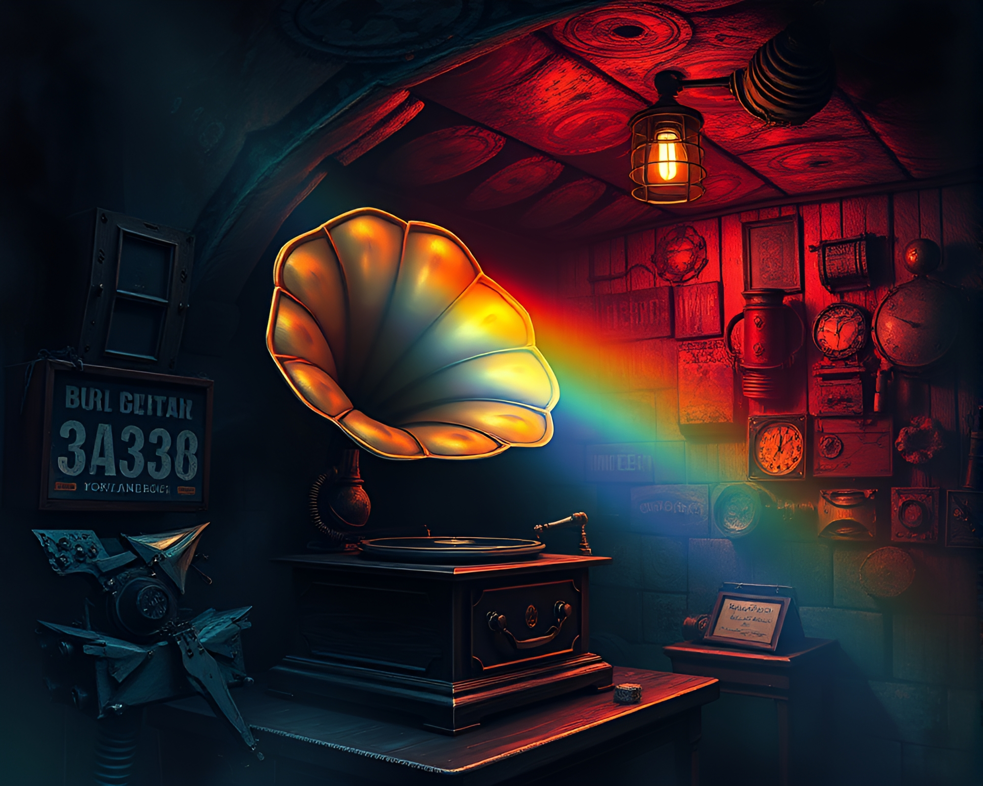 Steampunk Gramophone Rainbow Refraction – free AI stock image