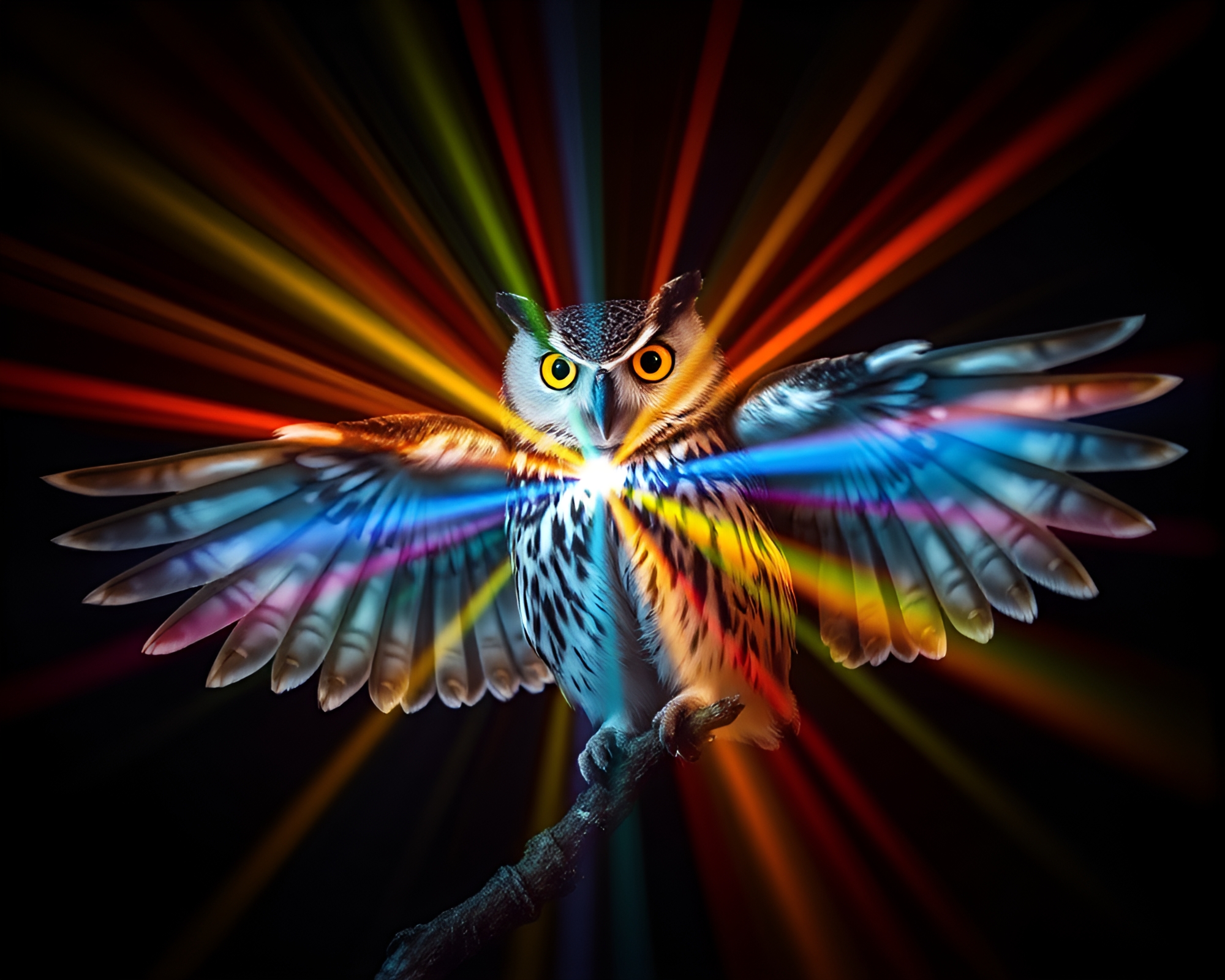 Dynamic Dutch Angle Owl Light Painting – free AI stock image