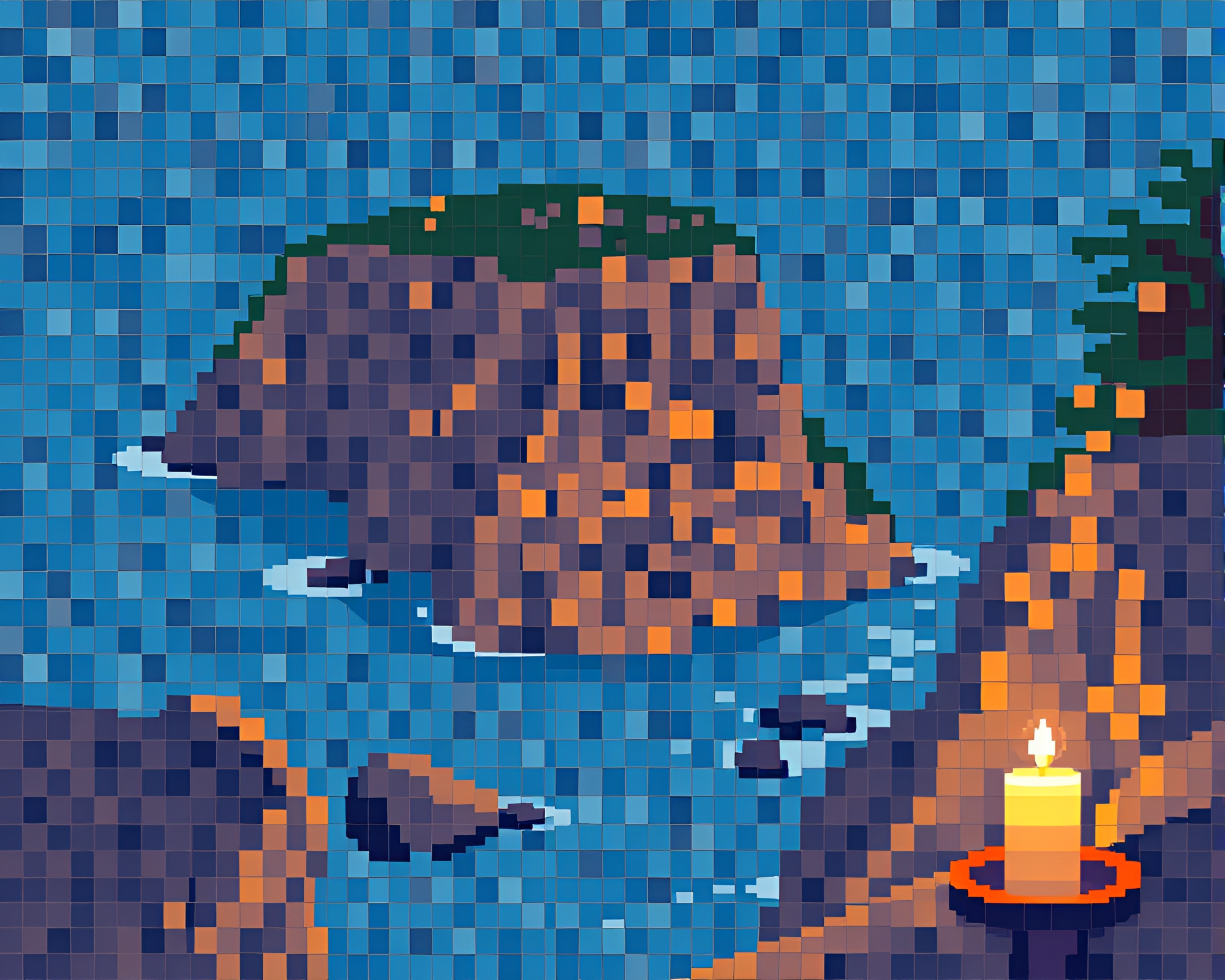 Enchanted Candlelit Cliff: Pixelated Light Mosaic – free AI stock image