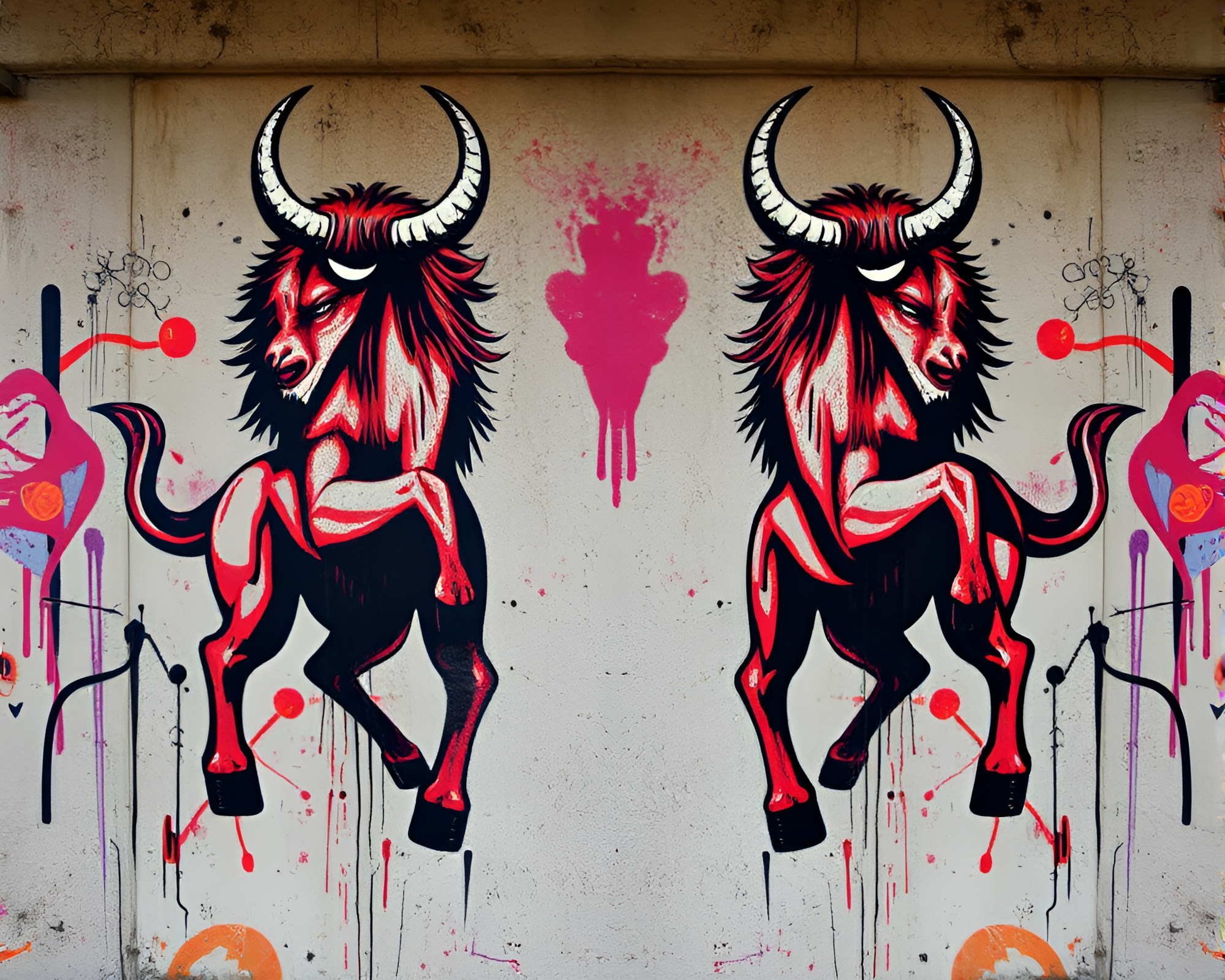 Graffiti Minotaur Reflection – free AI stock image