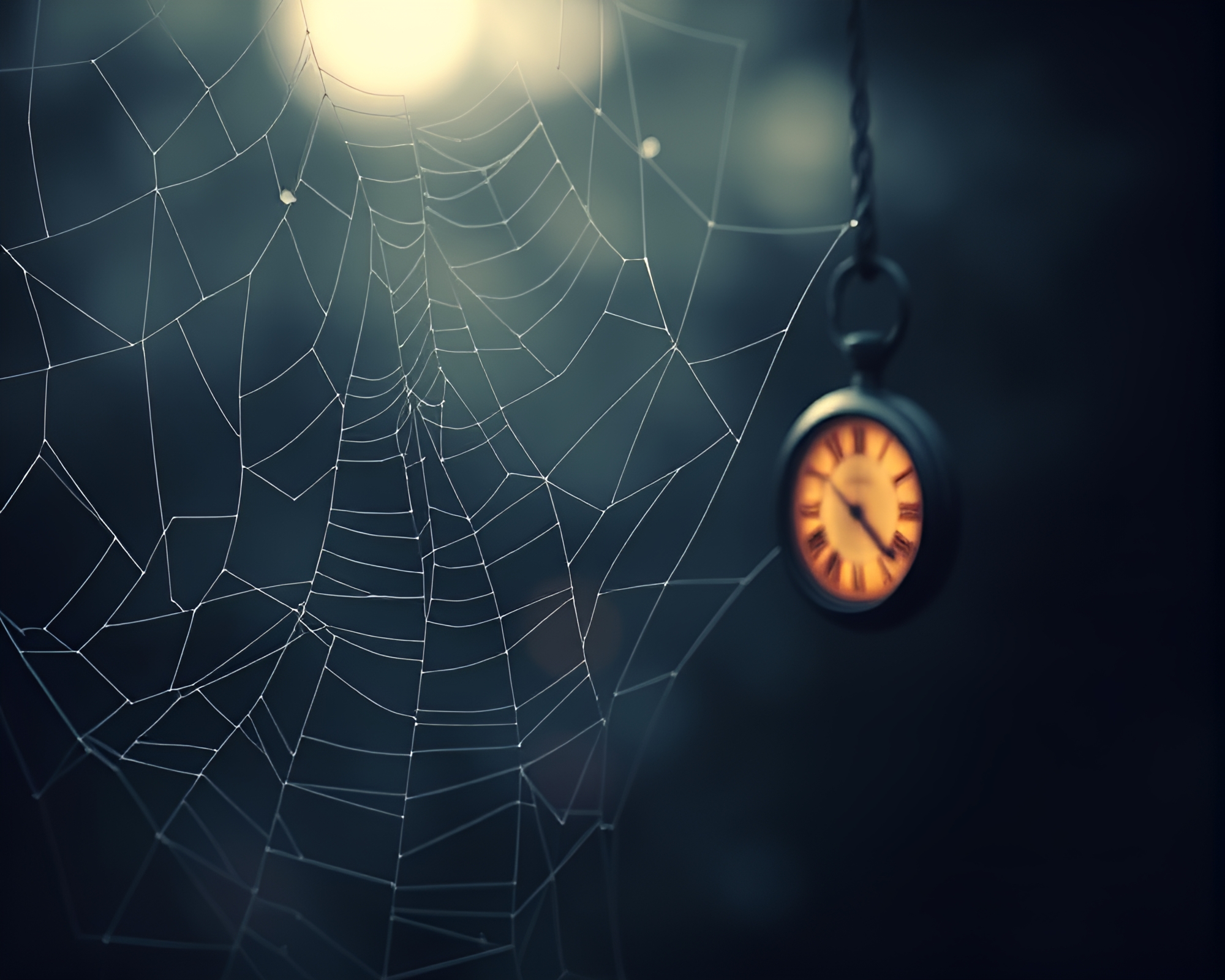Ethereal Pocket Watch in Digital Twilight Cobweb – free AI stock image