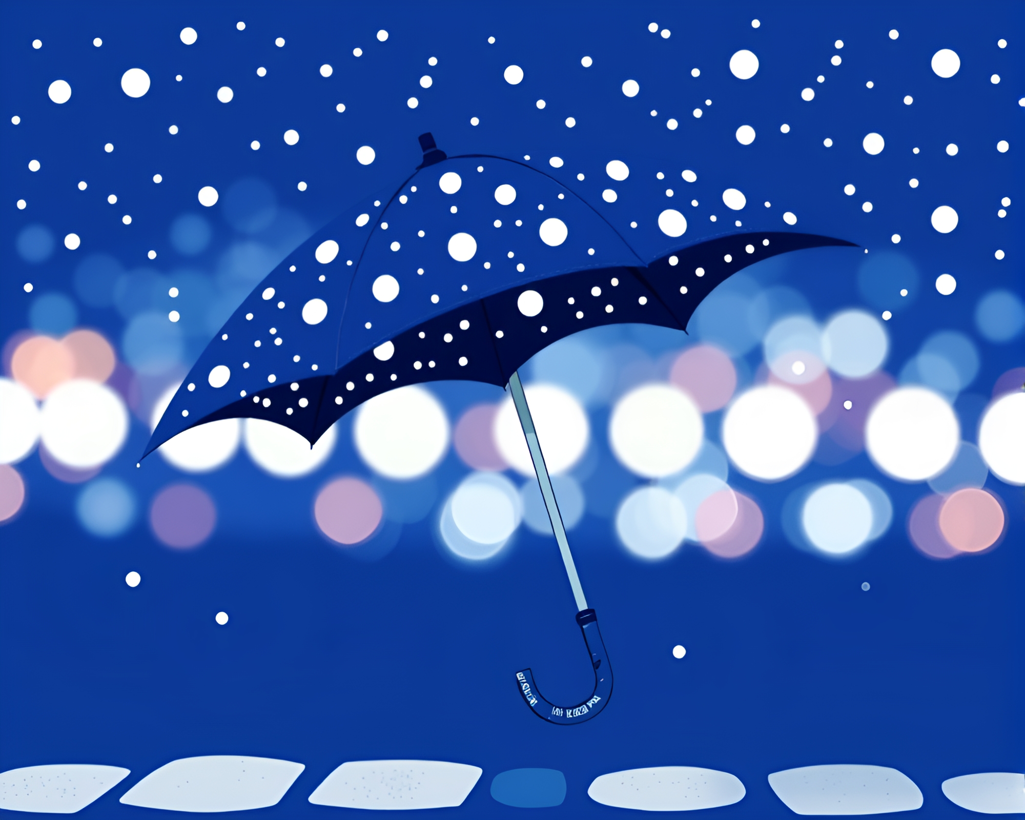Colorful Umbrella Scene in Pointillist Cartoon Style – free AI stock image
