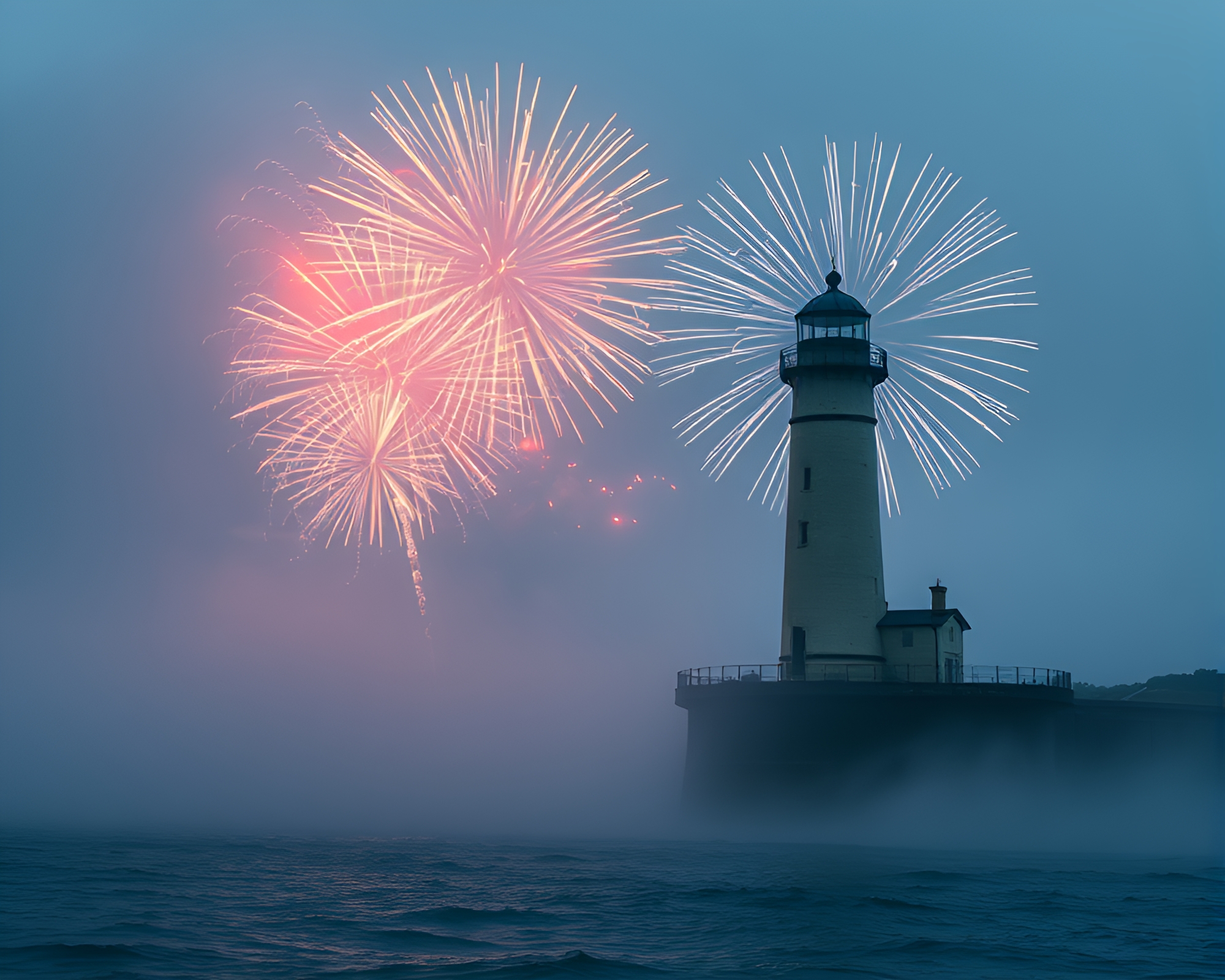 Abandoned Lighthouse Sparkling Fireworks Display – free AI stock image