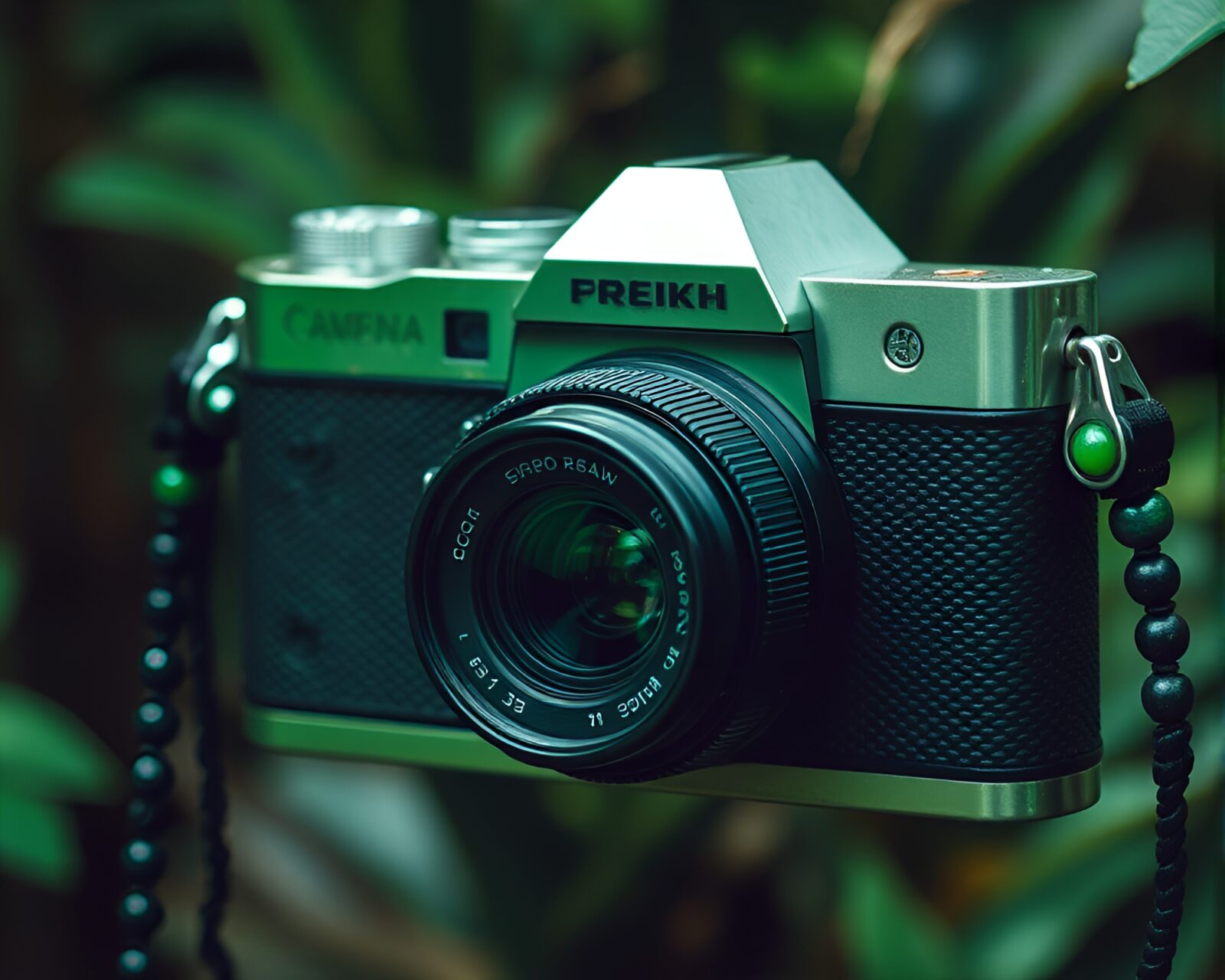 Camera lens focuses closely on intricate beadwork