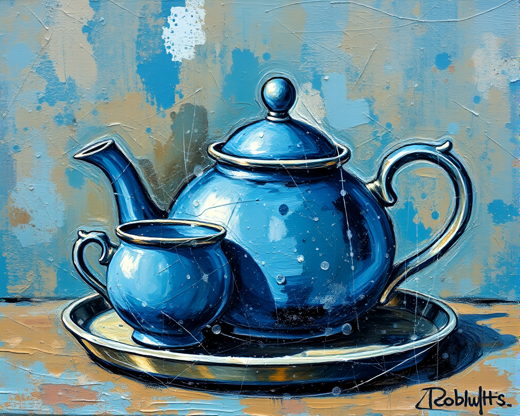 Tea Set in Impasto Acrylic Spatters – free AI stock image