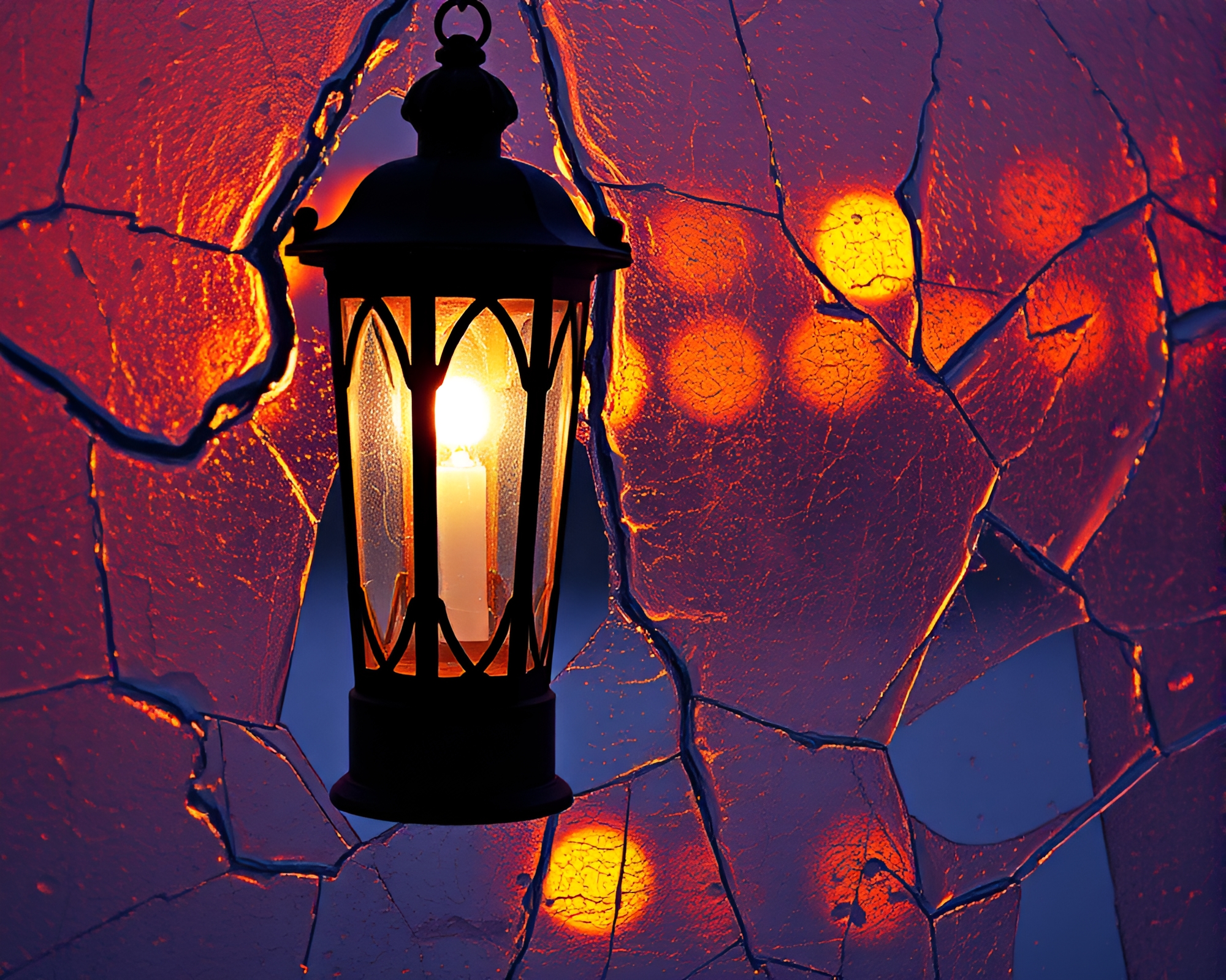 Crystalline Reflection: Hand-painted Fan Illuminated by Lantern Light – free AI stock image