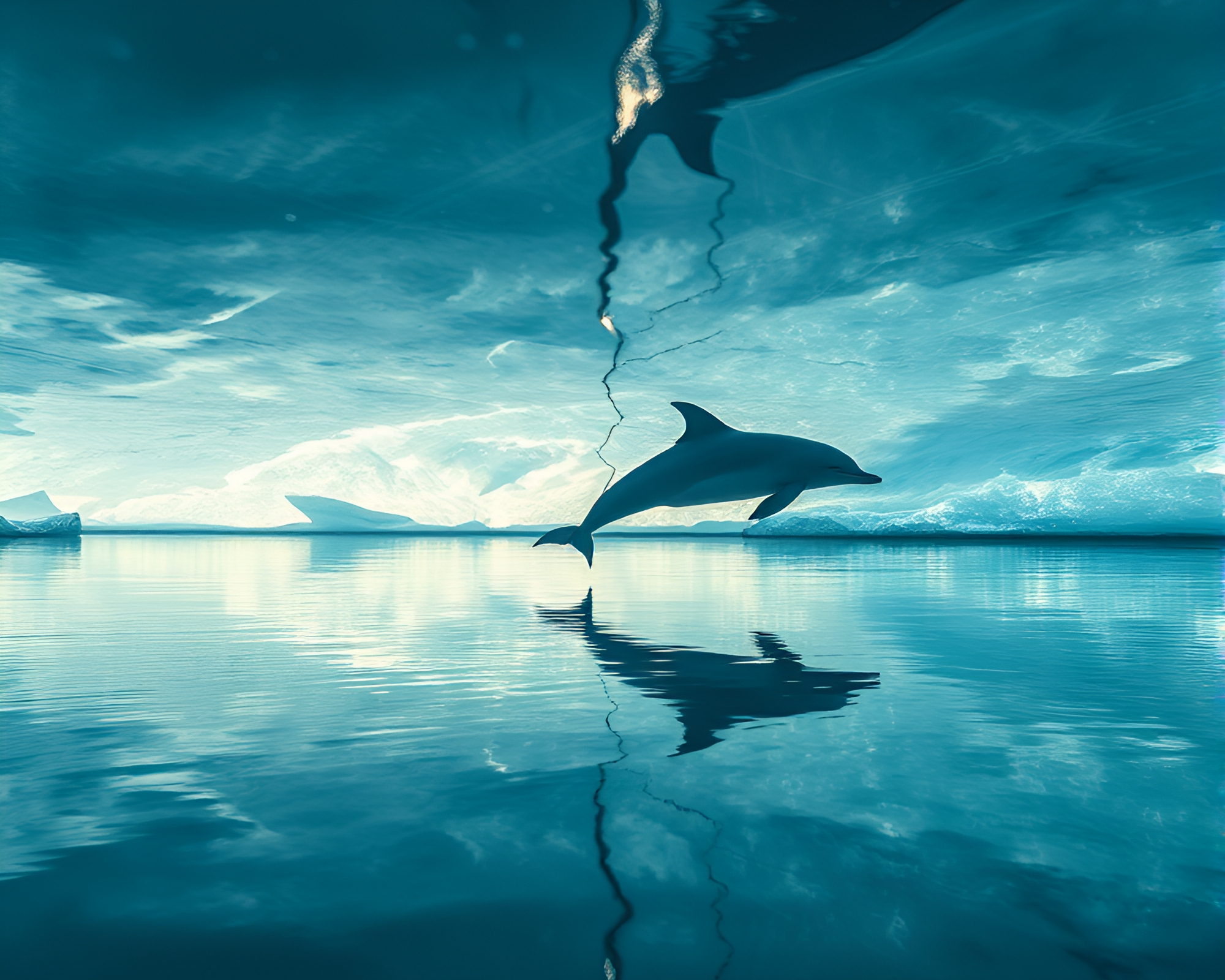 X-Ray Style Amazon River Dolphin in Ice Reflection Crack – free AI stock image