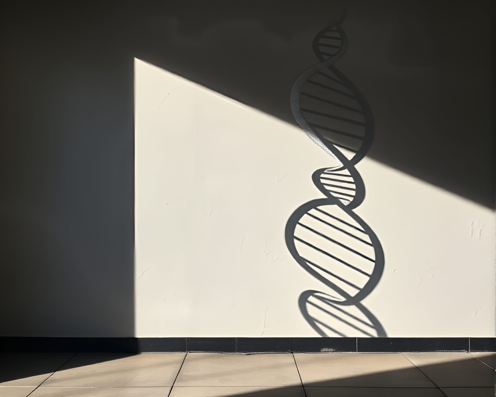 Artistic mural of DNA helix with muted shadows