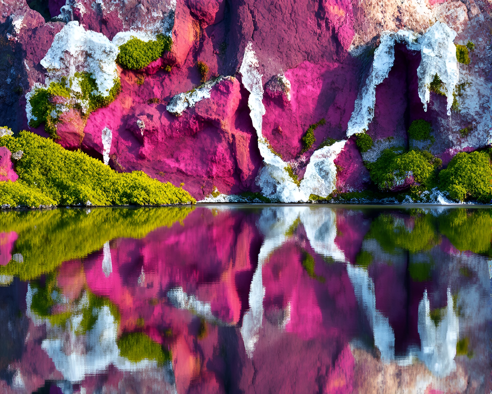 Magenta Moss: Ice-cracked reflection in 16-bit style – free AI stock image