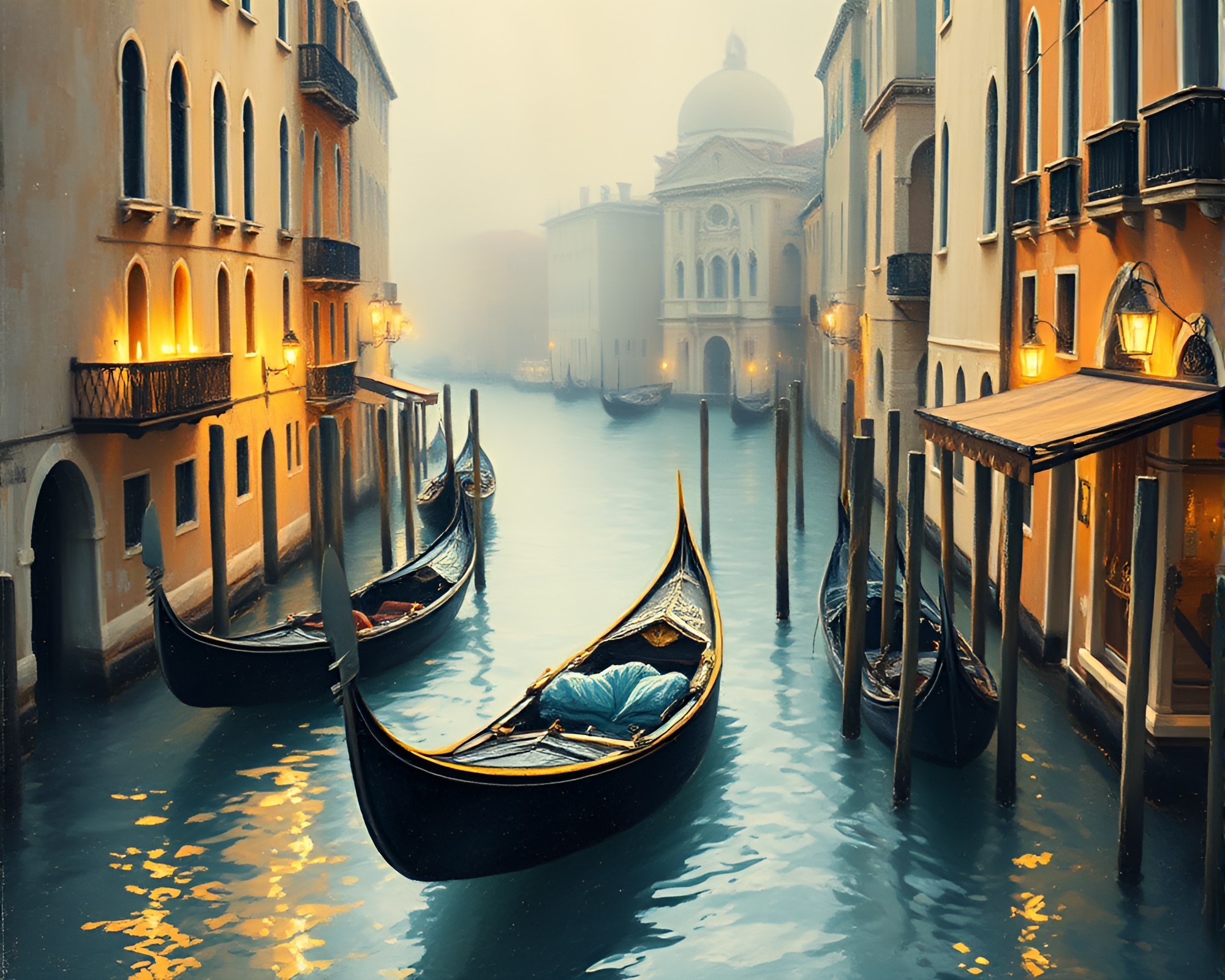 Dreamy Venetian Gondola Ride with Soft Lighting – free AI stock image